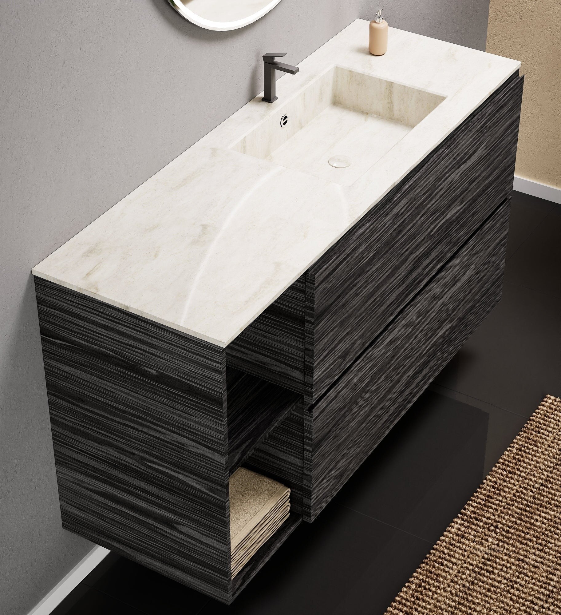 Aurora – Corian® Basin Unit with 2 Drawers and 2 Side Shelves - ROVALUX