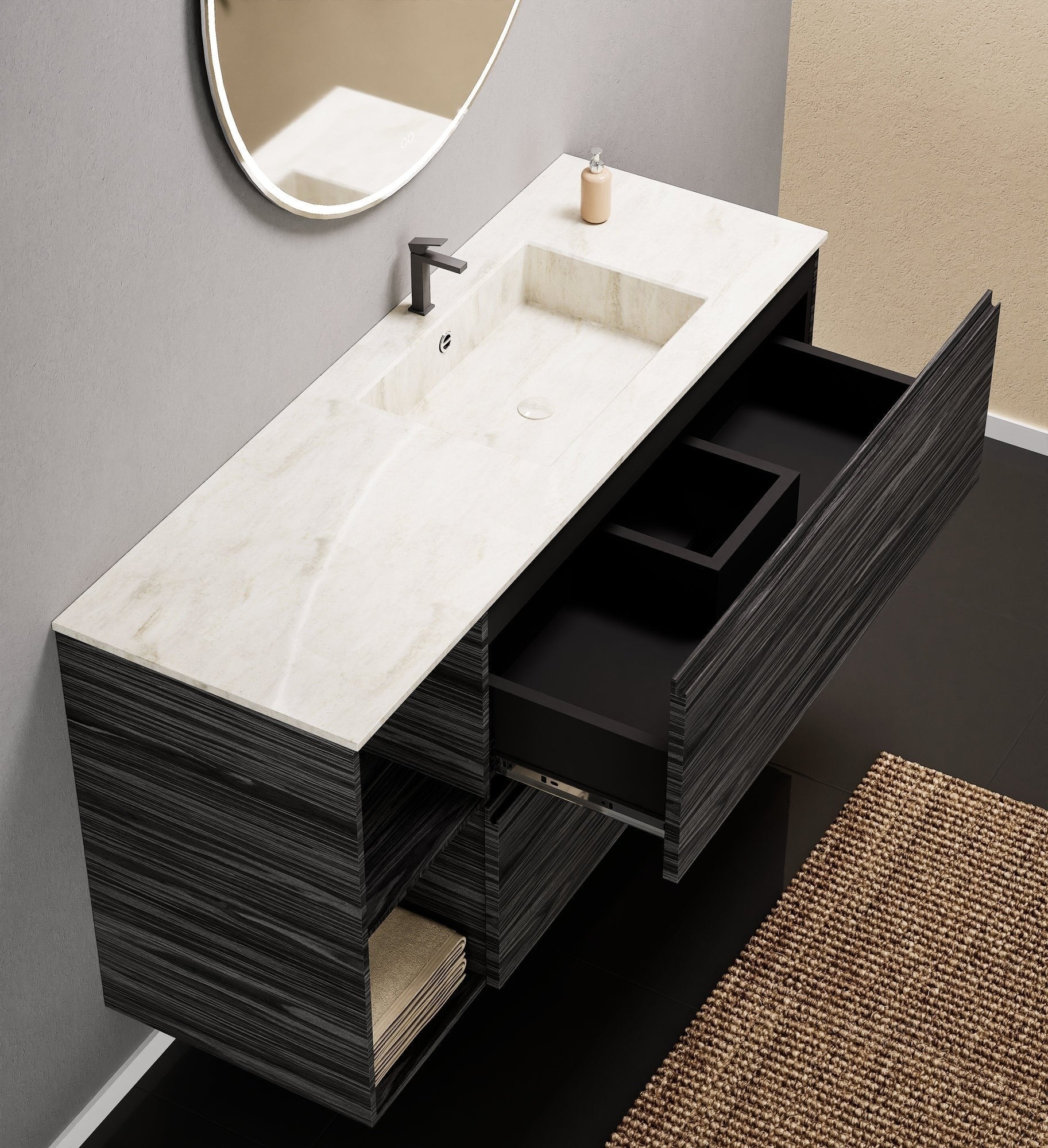 Aurora – Corian® Basin Unit with 2 Drawers and 2 Side Shelves - ROVALUX