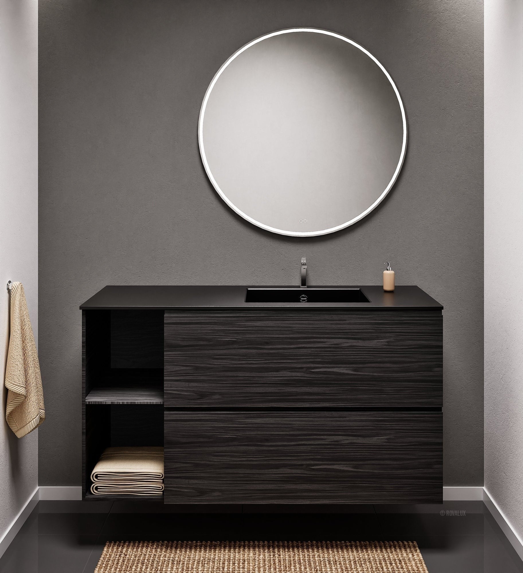 Aurora – Corian® Basin Unit with 2 Drawers and 2 Side Shelves - ROVALUX