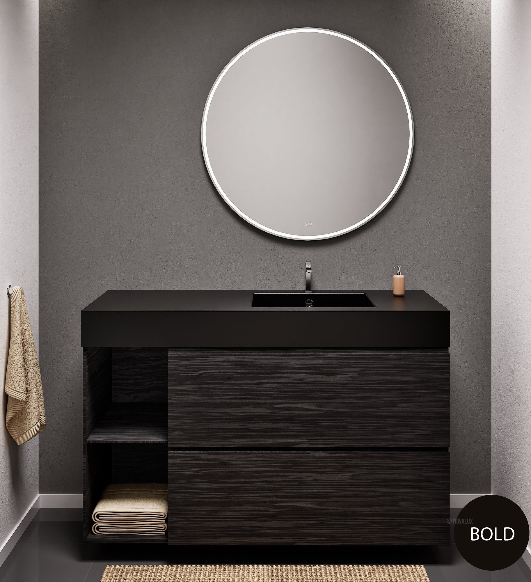 Aurora – Corian® Basin Unit with 2 Drawers and 2 Side Shelves - ROVALUX