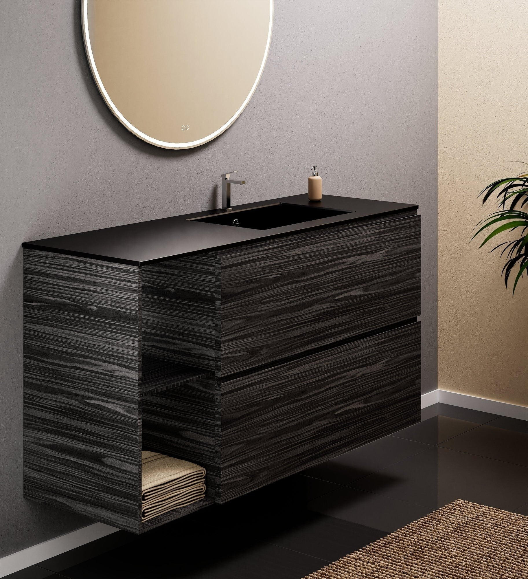 Aurora – Corian® Basin Unit with 2 Drawers and 2 Side Shelves - ROVALUX