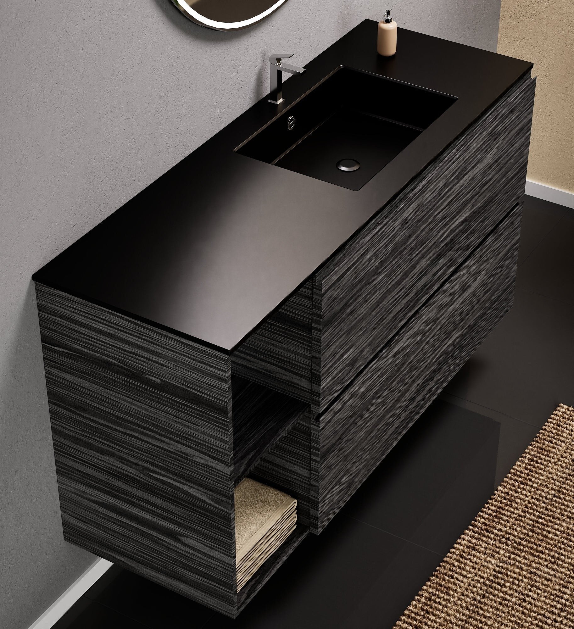 Aurora – Corian® Basin Unit with 2 Drawers and 2 Side Shelves - ROVALUX