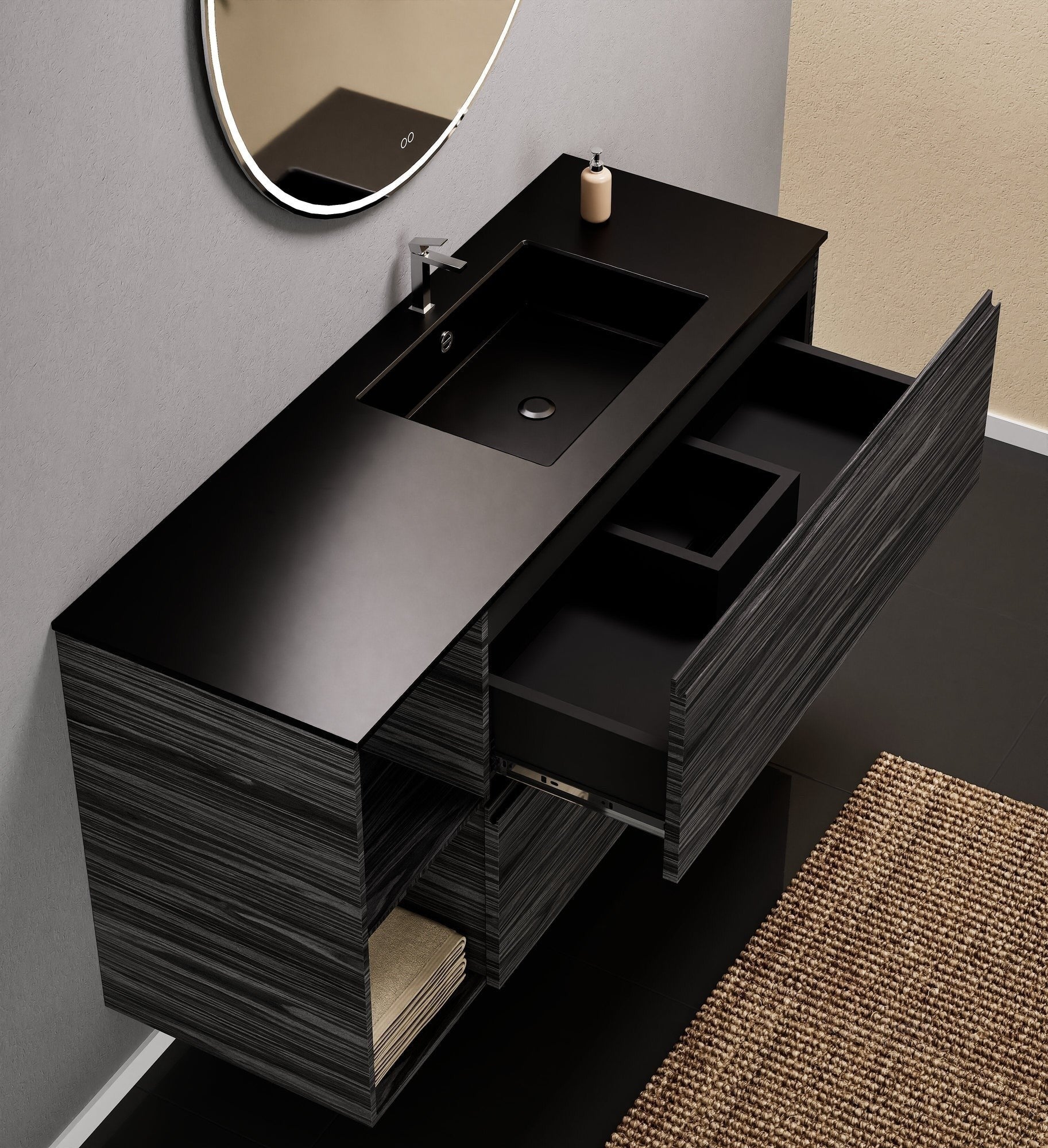 Aurora – Corian® Basin Unit with 2 Drawers and 2 Side Shelves - ROVALUX