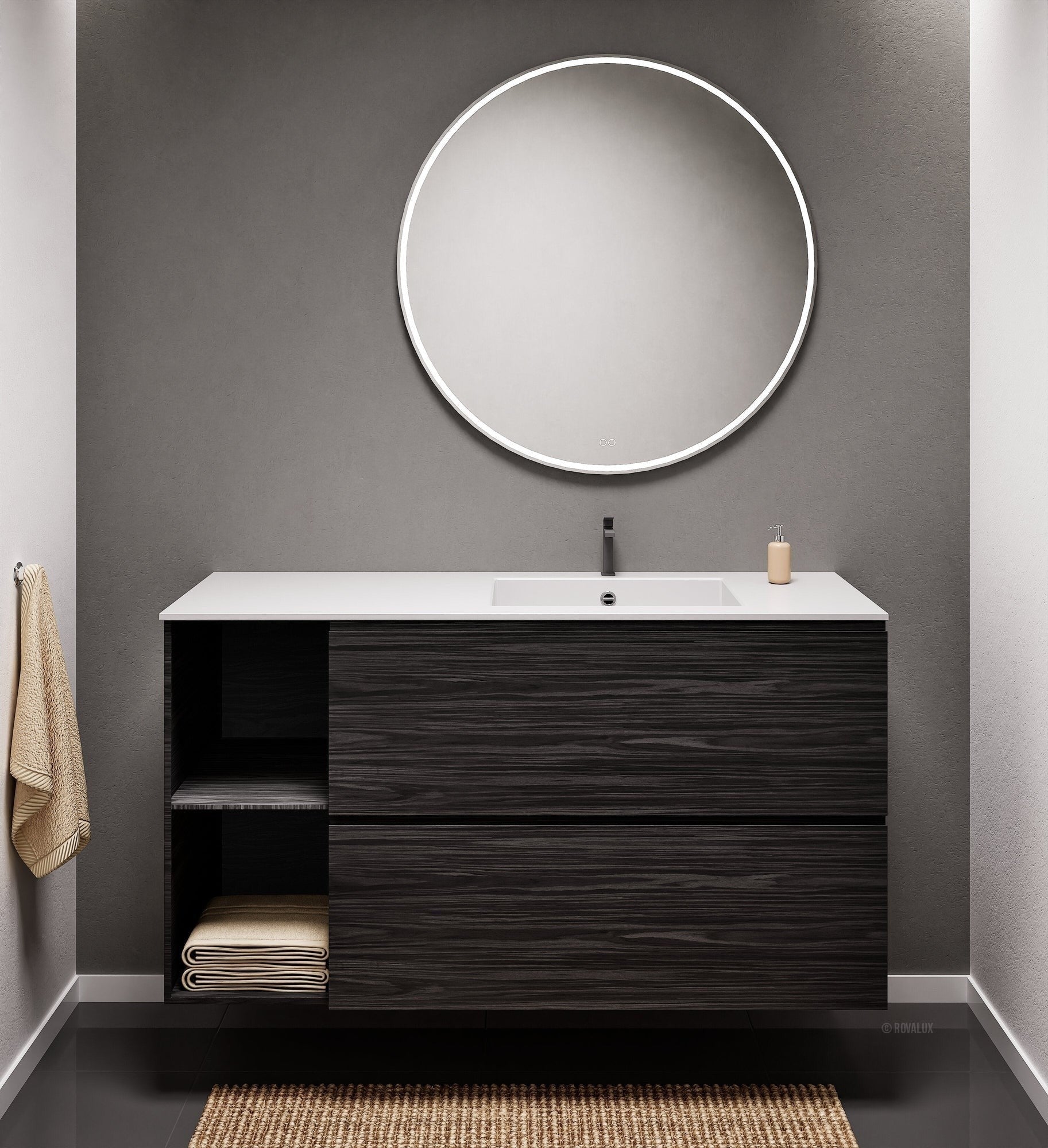 Aurora – Corian® Basin Unit with 2 Drawers and 2 Side Shelves - ROVALUX