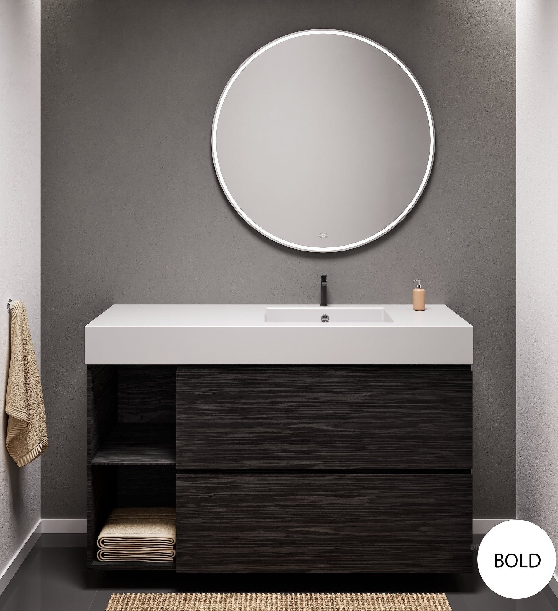 Aurora – Corian® Basin Unit with 2 Drawers and 2 Side Shelves - ROVALUX