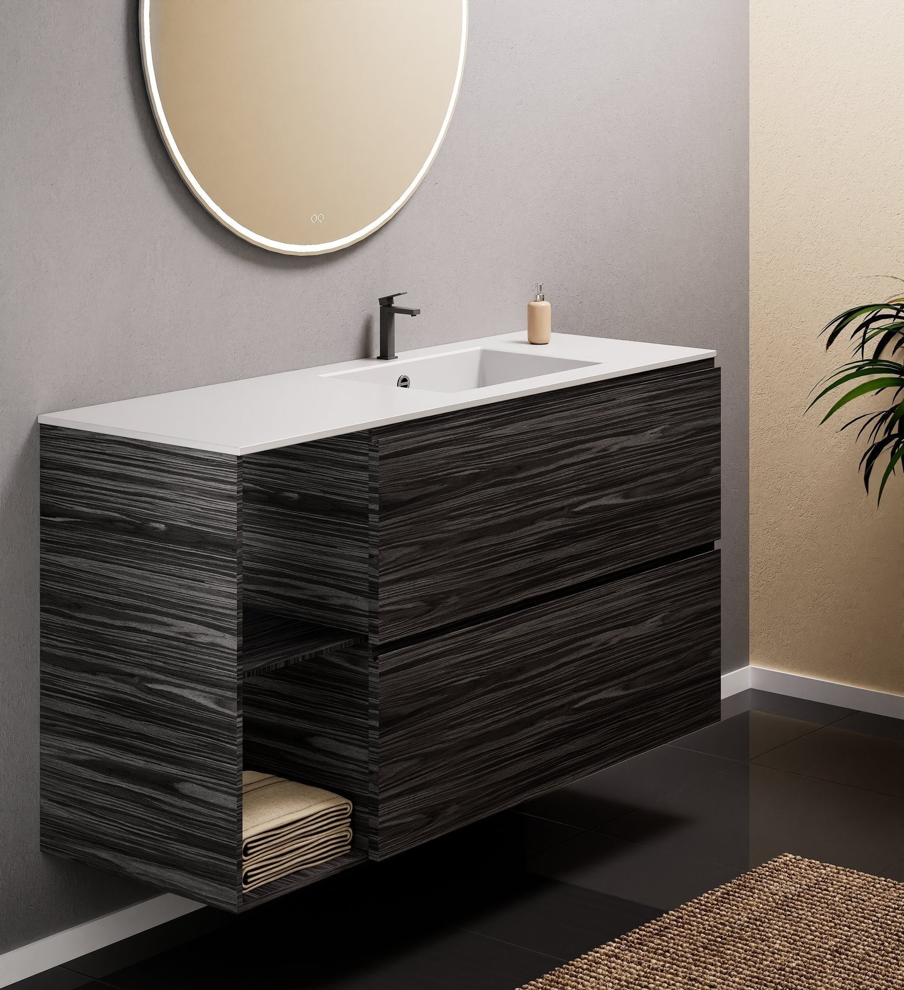 Aurora – Corian® Basin Unit with 2 Drawers and 2 Side Shelves - ROVALUX