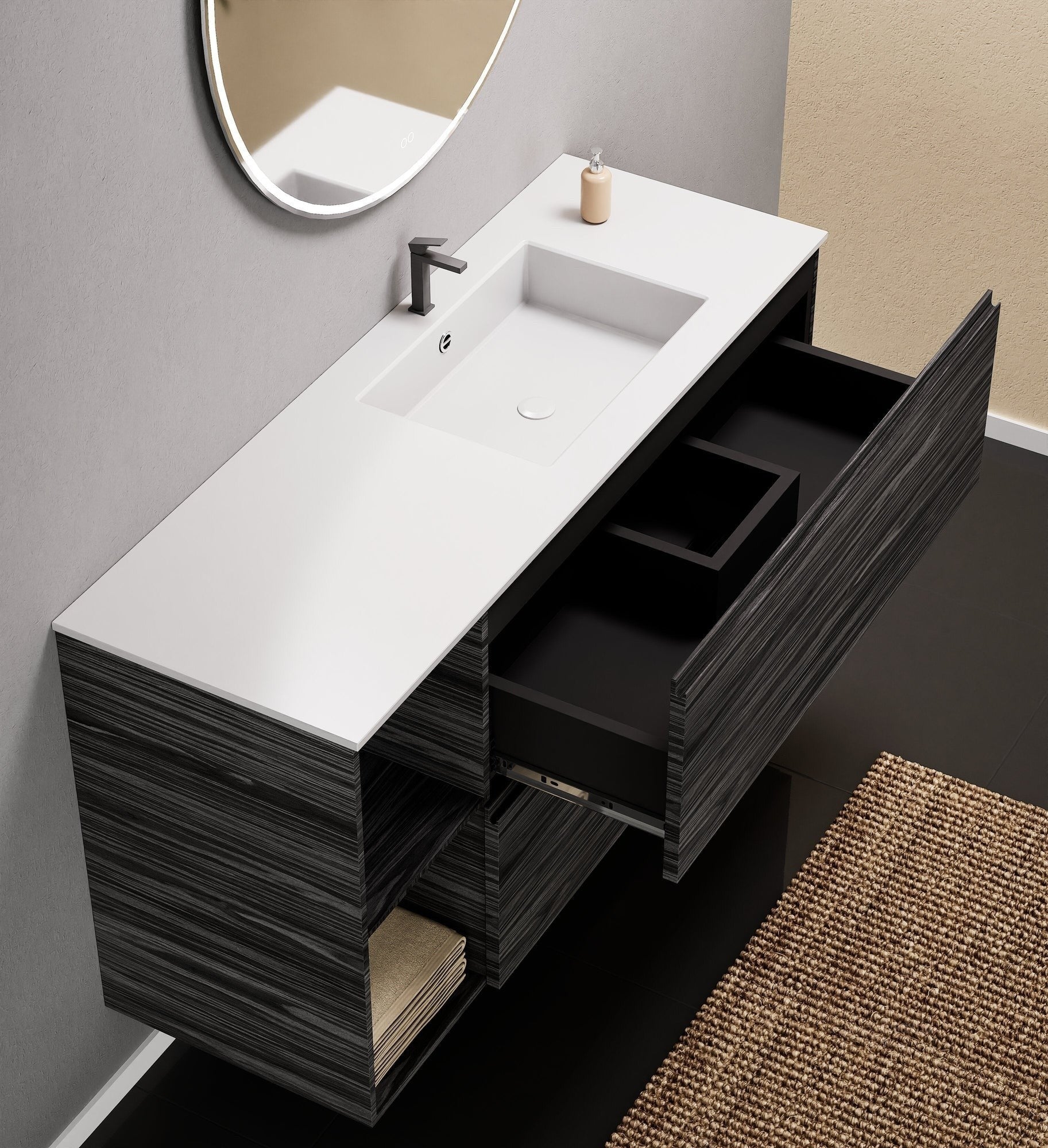 Aurora – Corian® Basin Unit with 2 Drawers and 2 Side Shelves - ROVALUX
