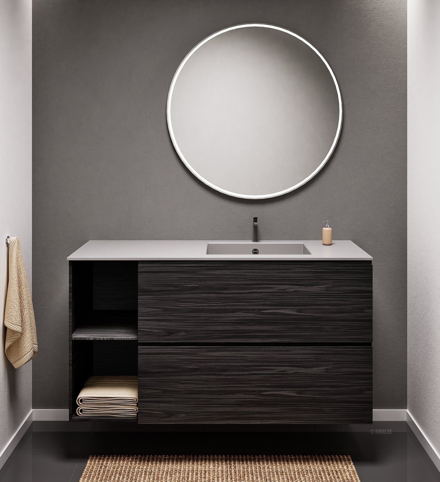 Aurora – Corian® Basin Unit with 2 Drawers and 2 Side Shelves - ROVALUX