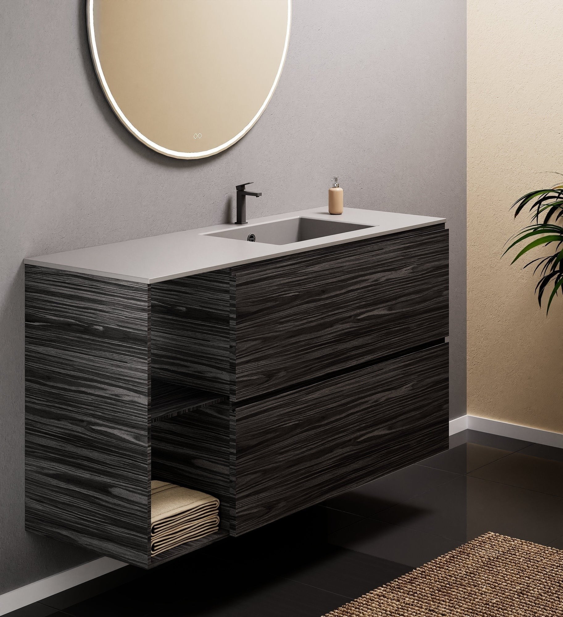 Aurora – Corian® Basin Unit with 2 Drawers and 2 Side Shelves - ROVALUX