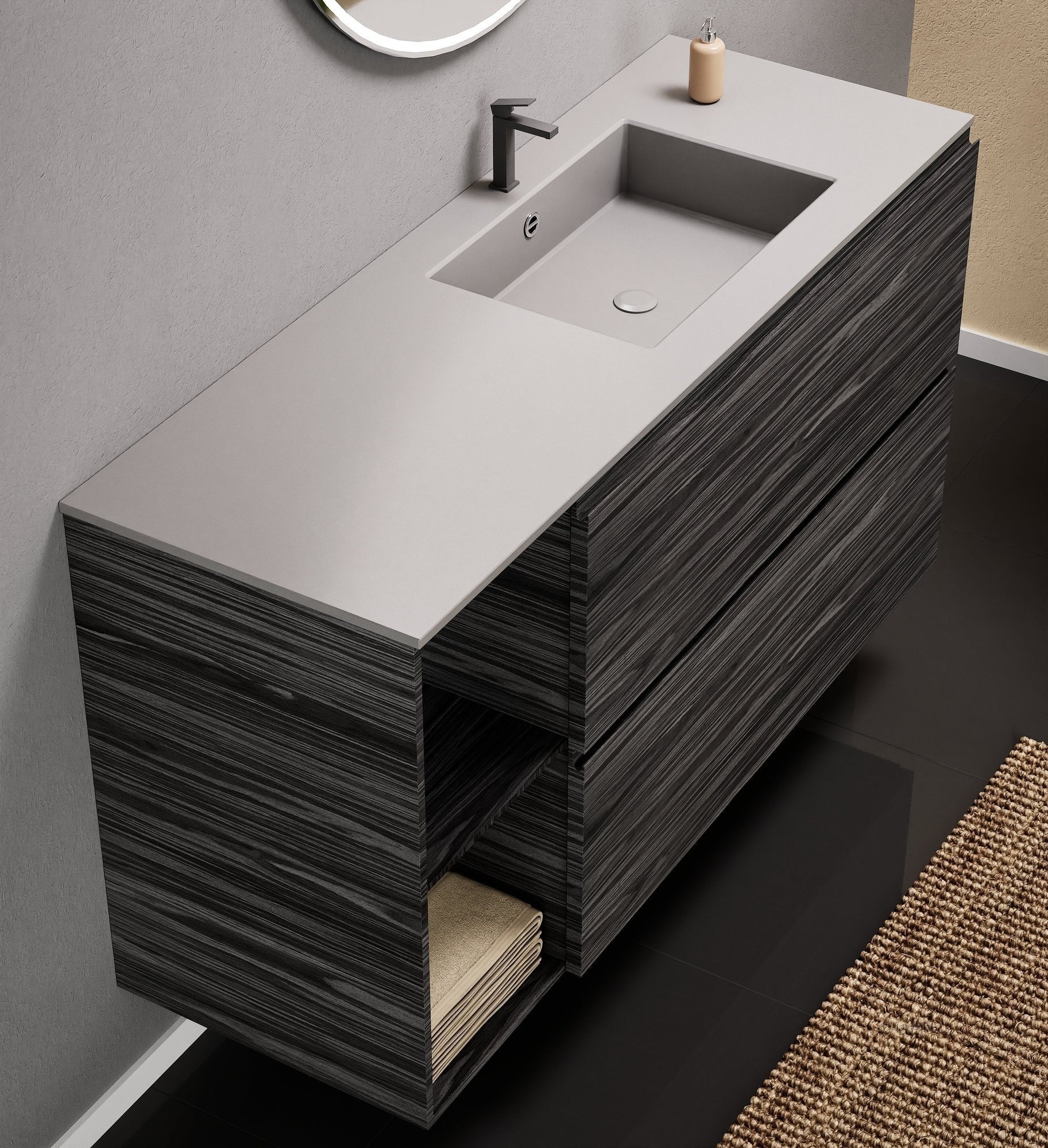 Aurora – Corian® Basin Unit with 2 Drawers and 2 Side Shelves - ROVALUX
