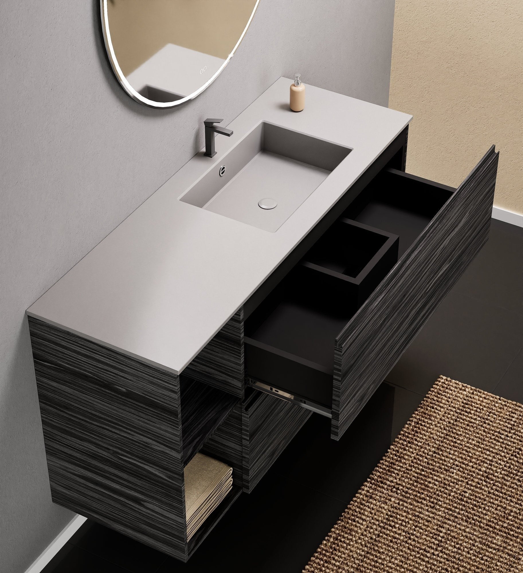 Aurora – Corian® Basin Unit with 2 Drawers and 2 Side Shelves - ROVALUX
