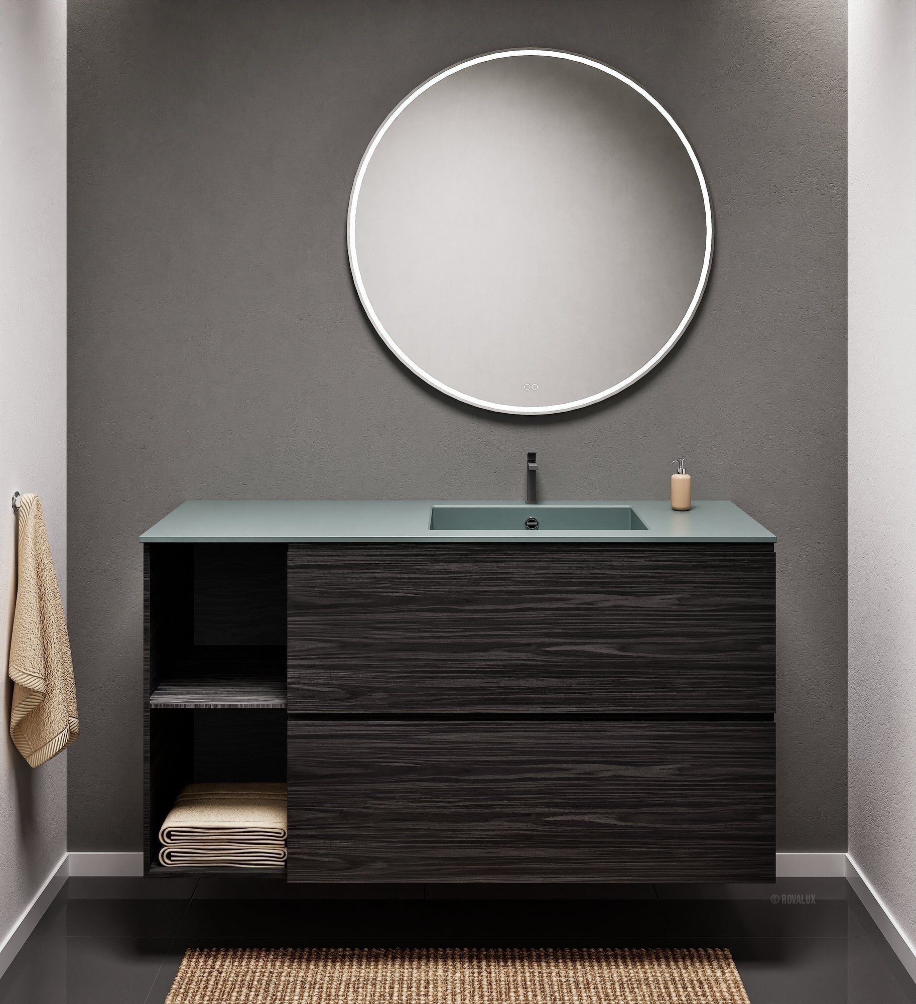 Aurora – Corian® Basin Unit with 2 Drawers and 2 Side Shelves - ROVALUX