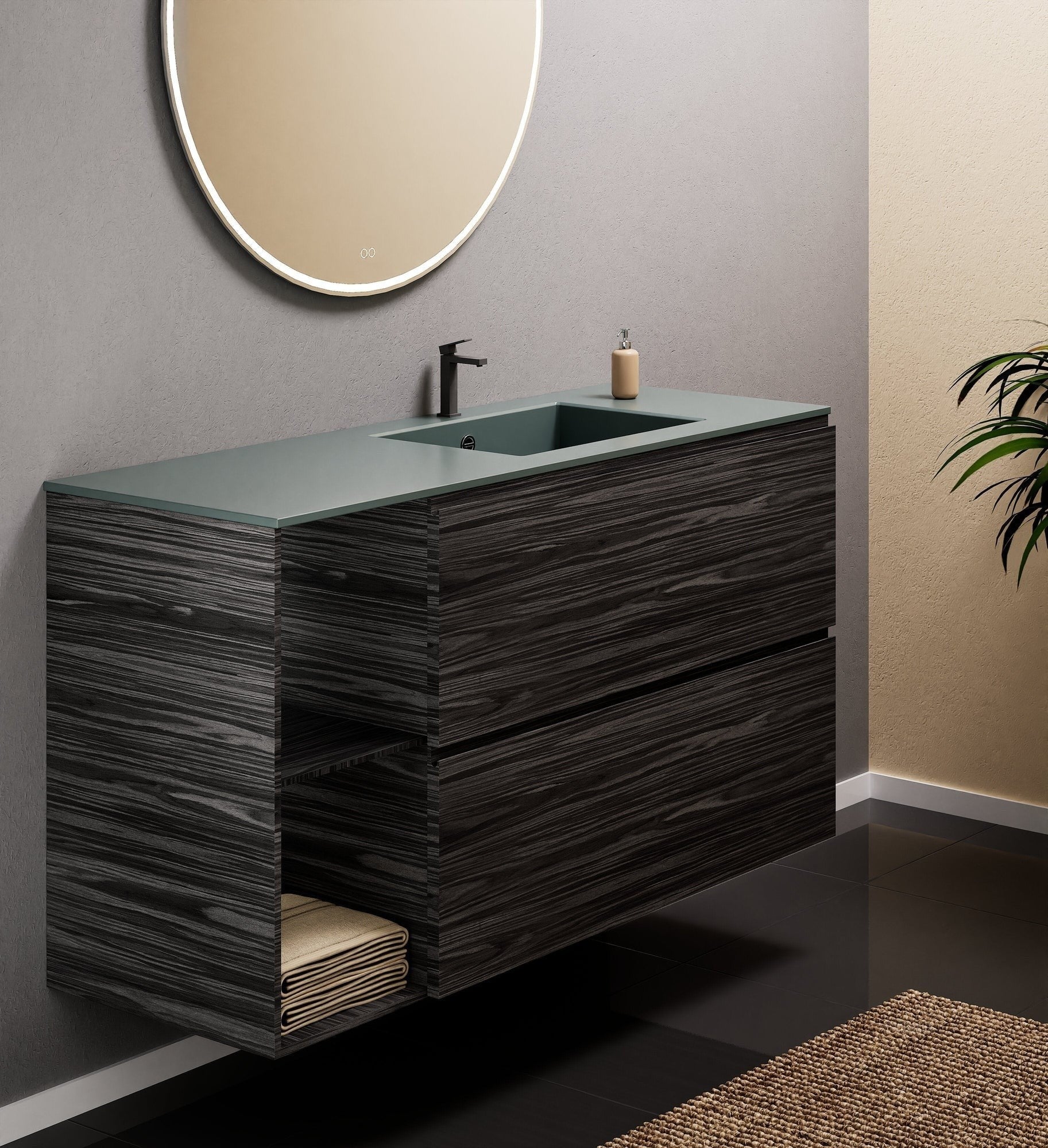 Aurora – Corian® Basin Unit with 2 Drawers and 2 Side Shelves - ROVALUX