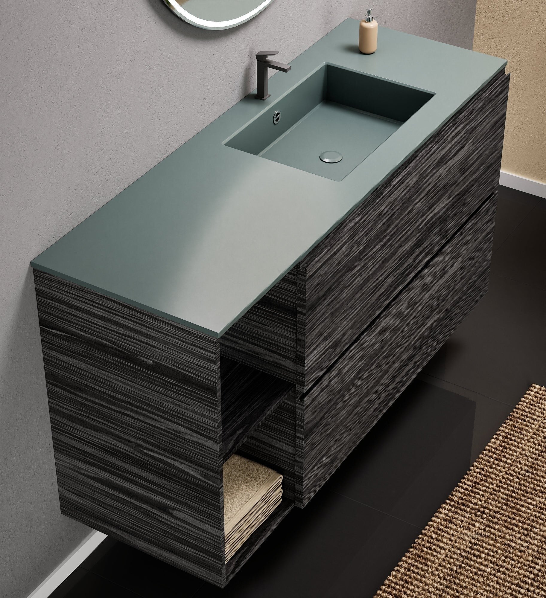 Aurora – Corian® Basin Unit with 2 Drawers and 2 Side Shelves - ROVALUX