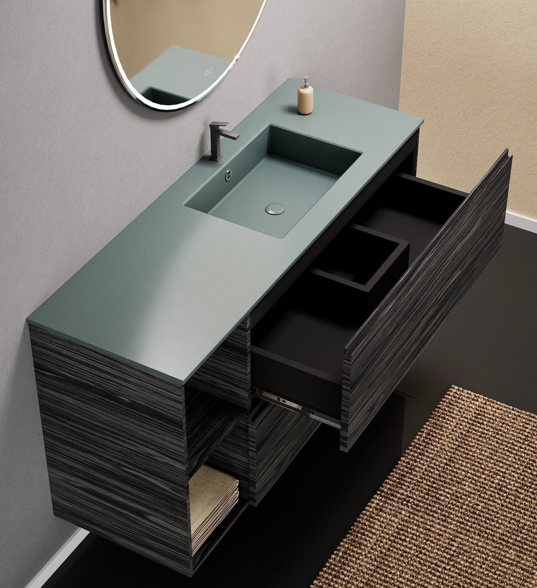 Aurora – Corian® Basin Unit with 2 Drawers and 2 Side Shelves - ROVALUX
