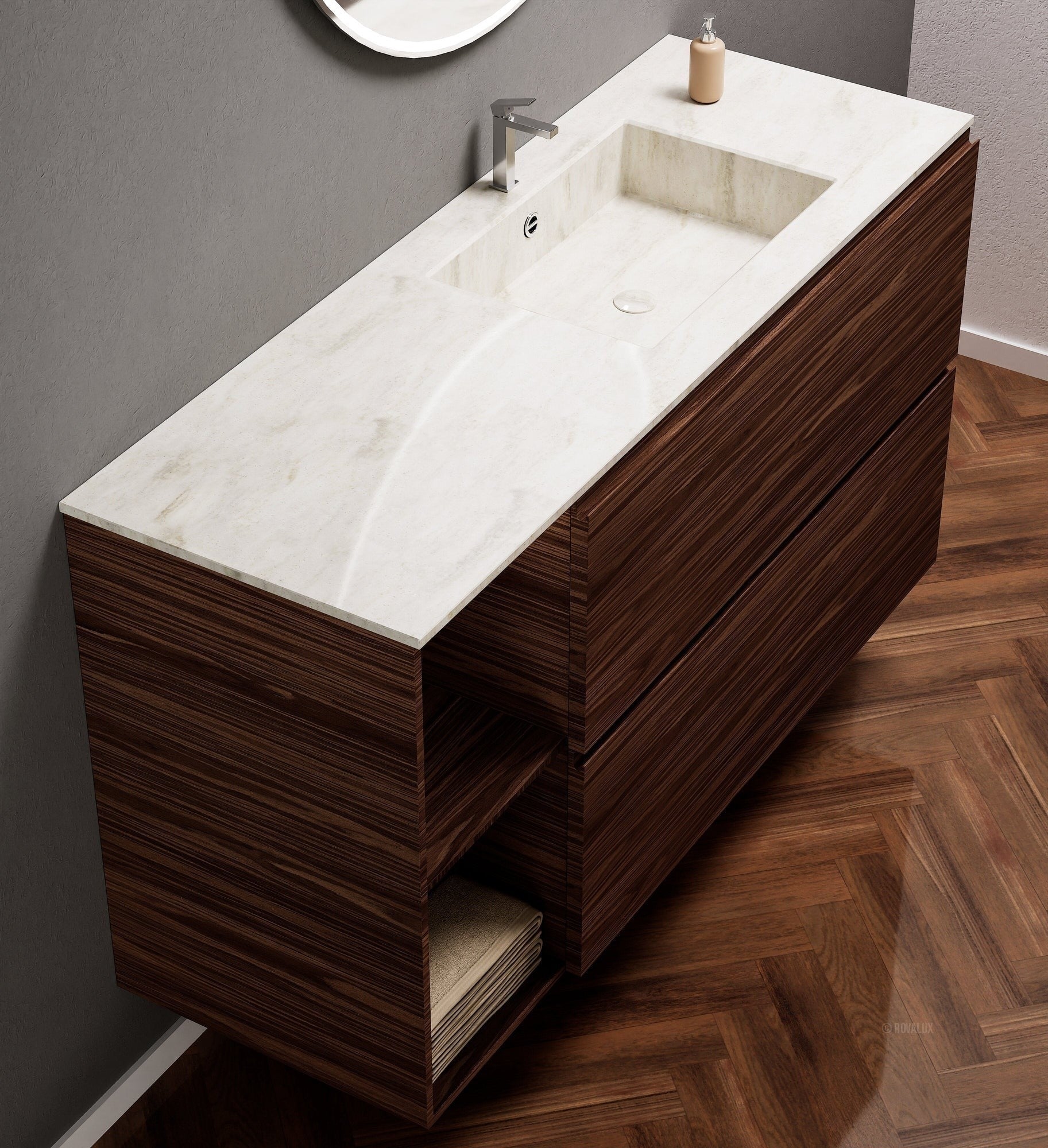 Aurora – Corian® Basin Unit with 2 Drawers and 2 Side Shelves - ROVALUX