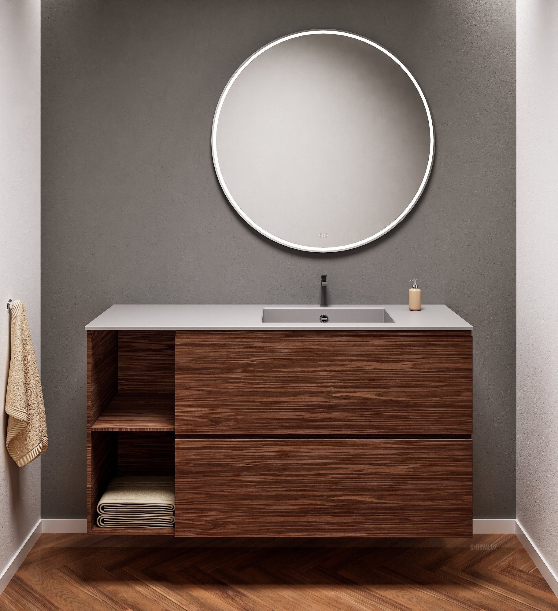 Aurora – Corian® Basin Unit with 2 Drawers and 2 Side Shelves - ROVALUX