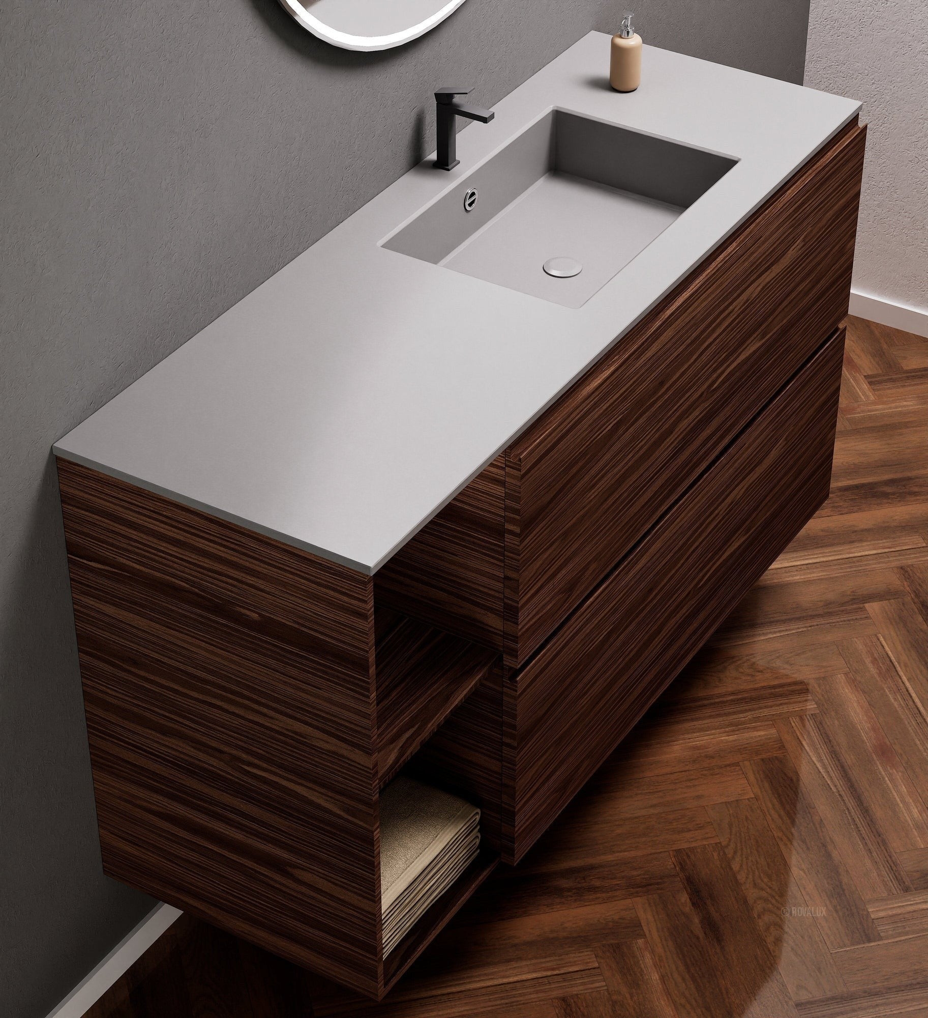 Aurora – Corian® Basin Unit with 2 Drawers and 2 Side Shelves - ROVALUX
