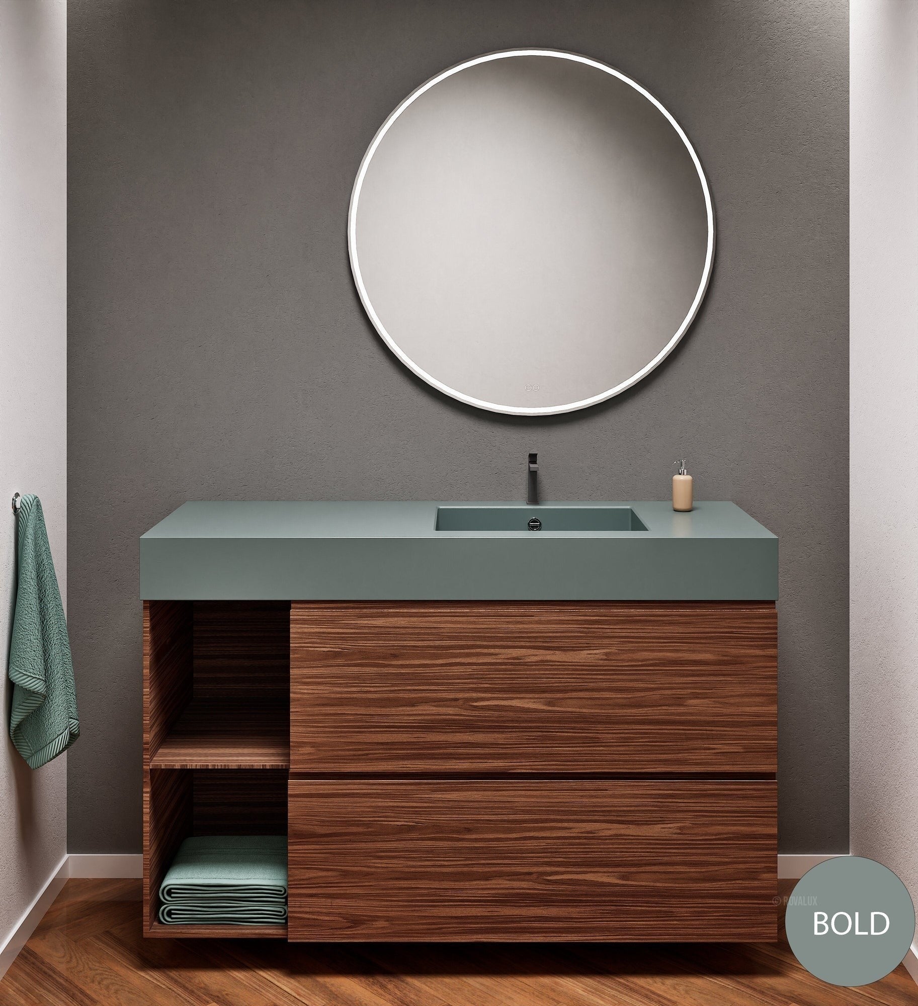 Aurora – Corian® Basin Unit with 2 Drawers and 2 Side Shelves - ROVALUX