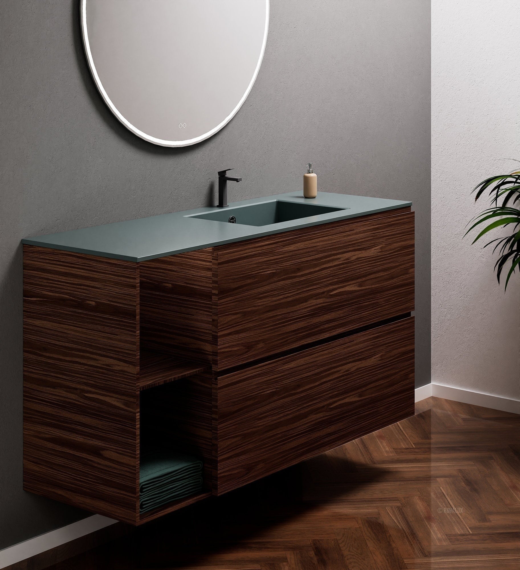Aurora – Corian® Basin Unit with 2 Drawers and 2 Side Shelves - ROVALUX