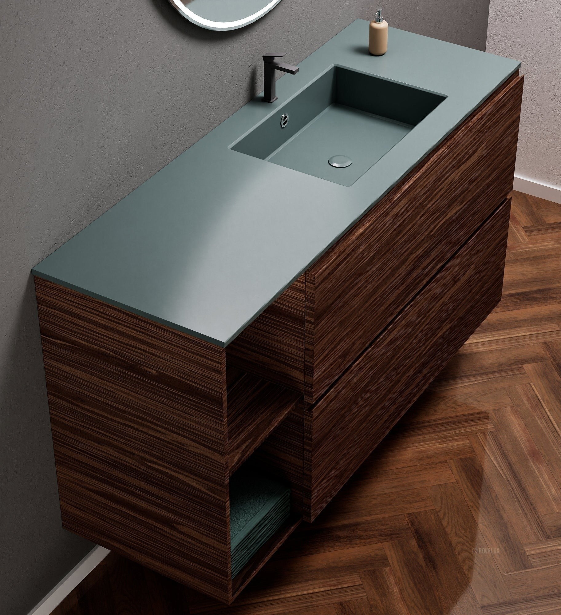 Aurora – Corian® Basin Unit with 2 Drawers and 2 Side Shelves - ROVALUX