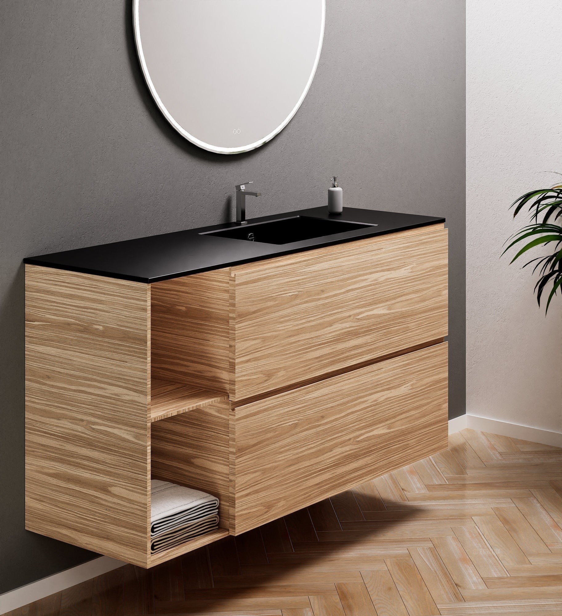 Aurora – Corian® Basin Unit with 2 Drawers and 2 Side Shelves - ROVALUX