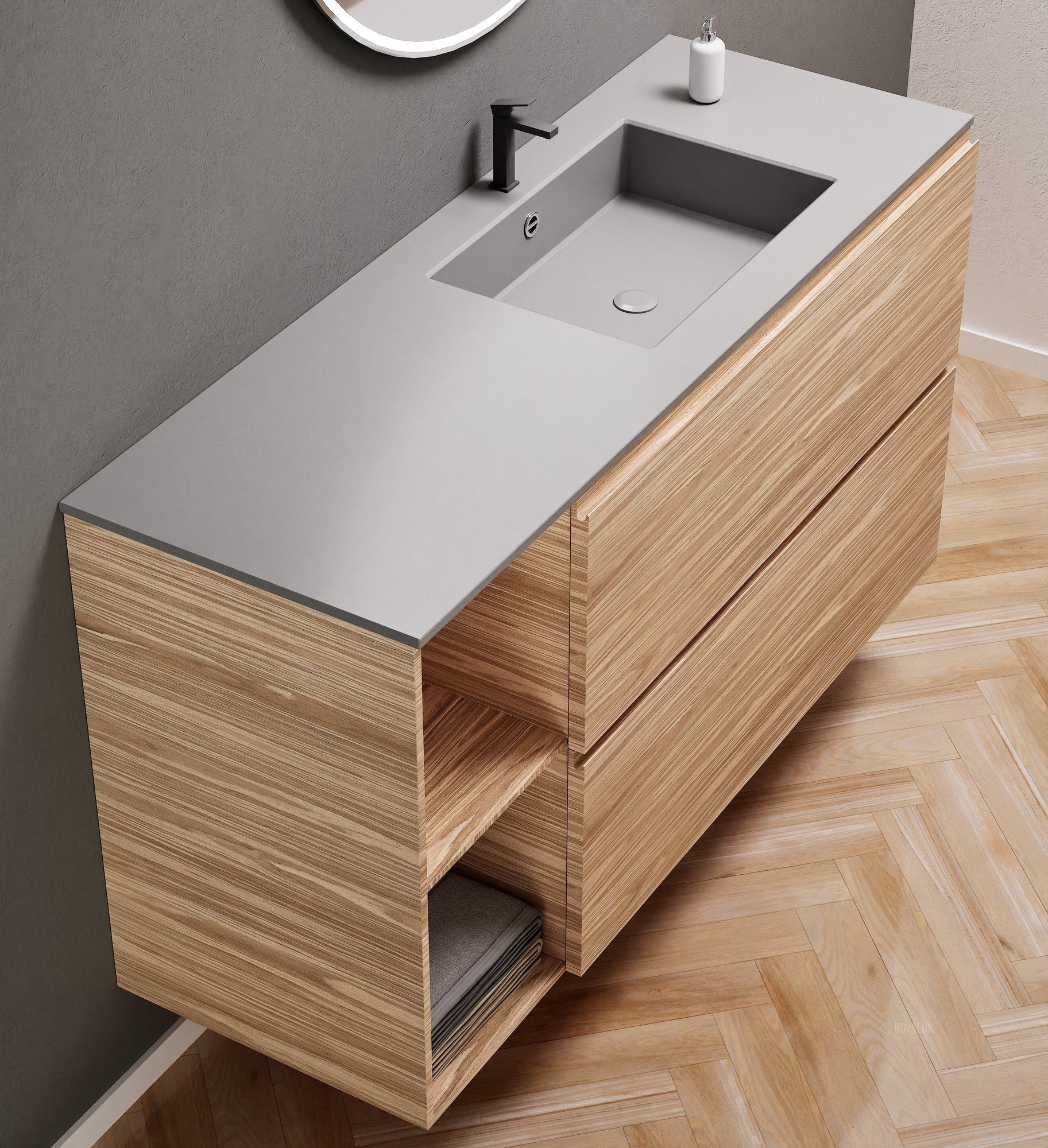 Aurora – Corian® Basin Unit with 2 Drawers and 2 Side Shelves - ROVALUX