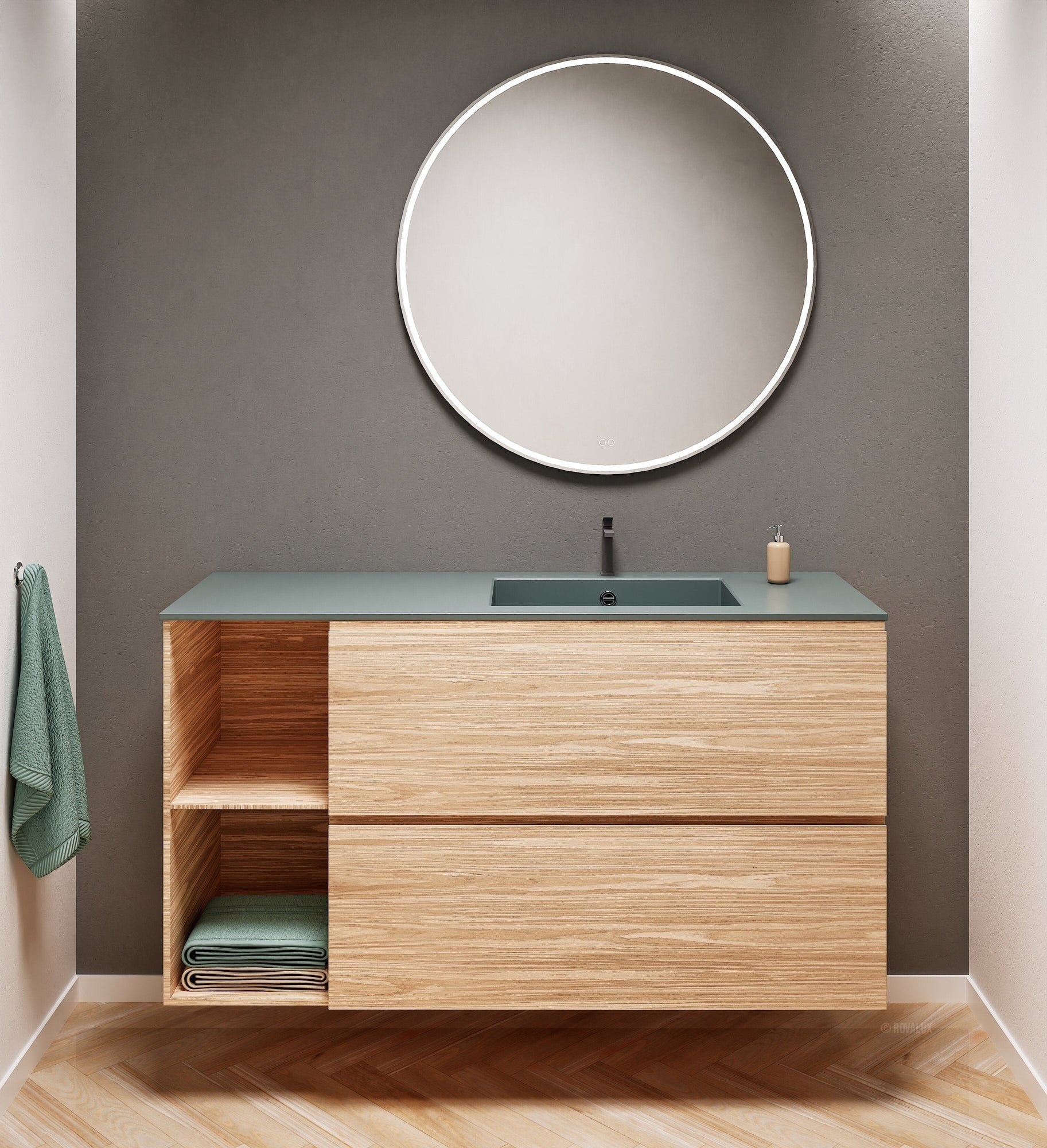 Aurora – Corian® Basin Unit with 2 Drawers and 2 Side Shelves - ROVALUX