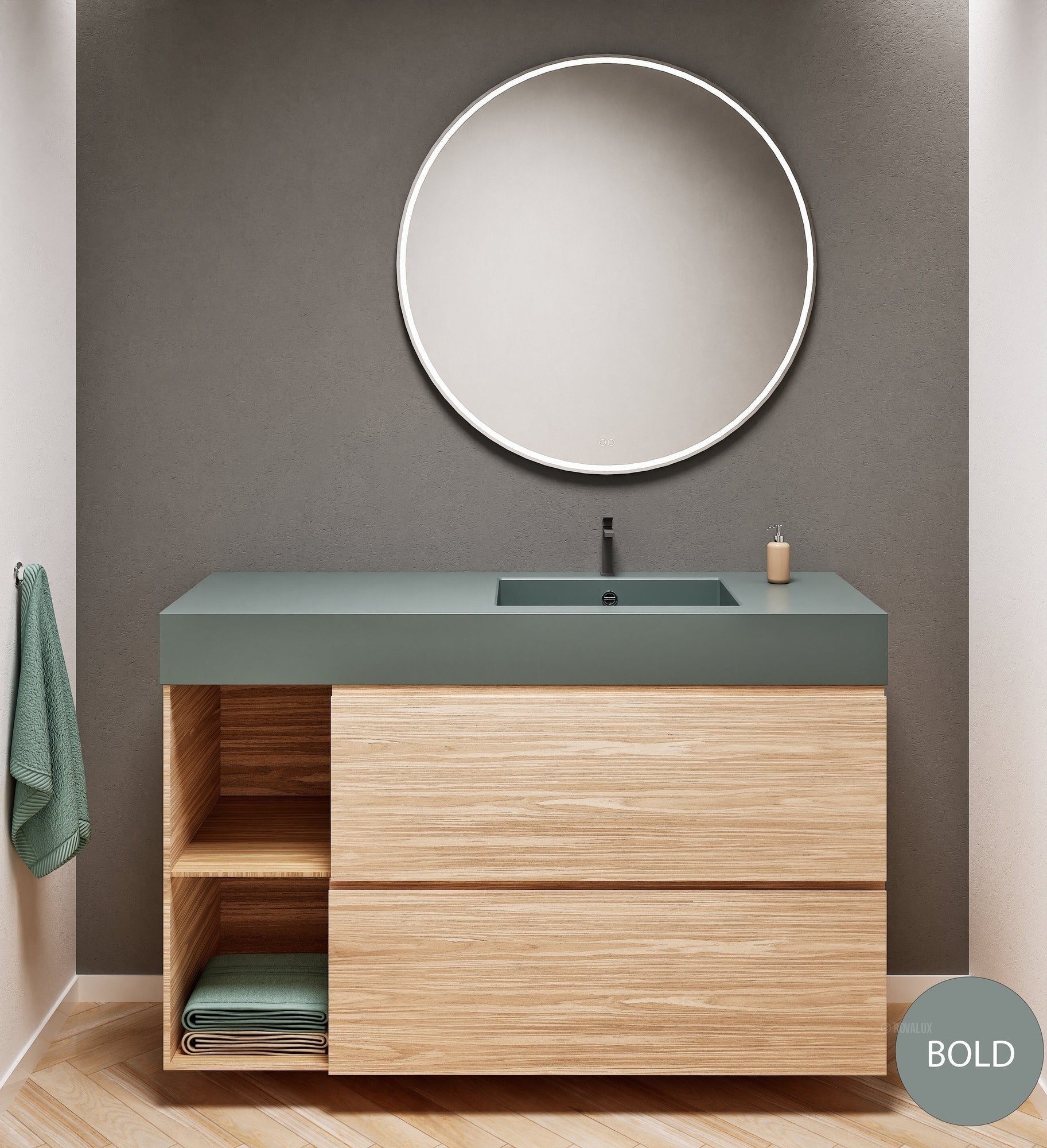 Aurora – Corian® Basin Unit with 2 Drawers and 2 Side Shelves - ROVALUX