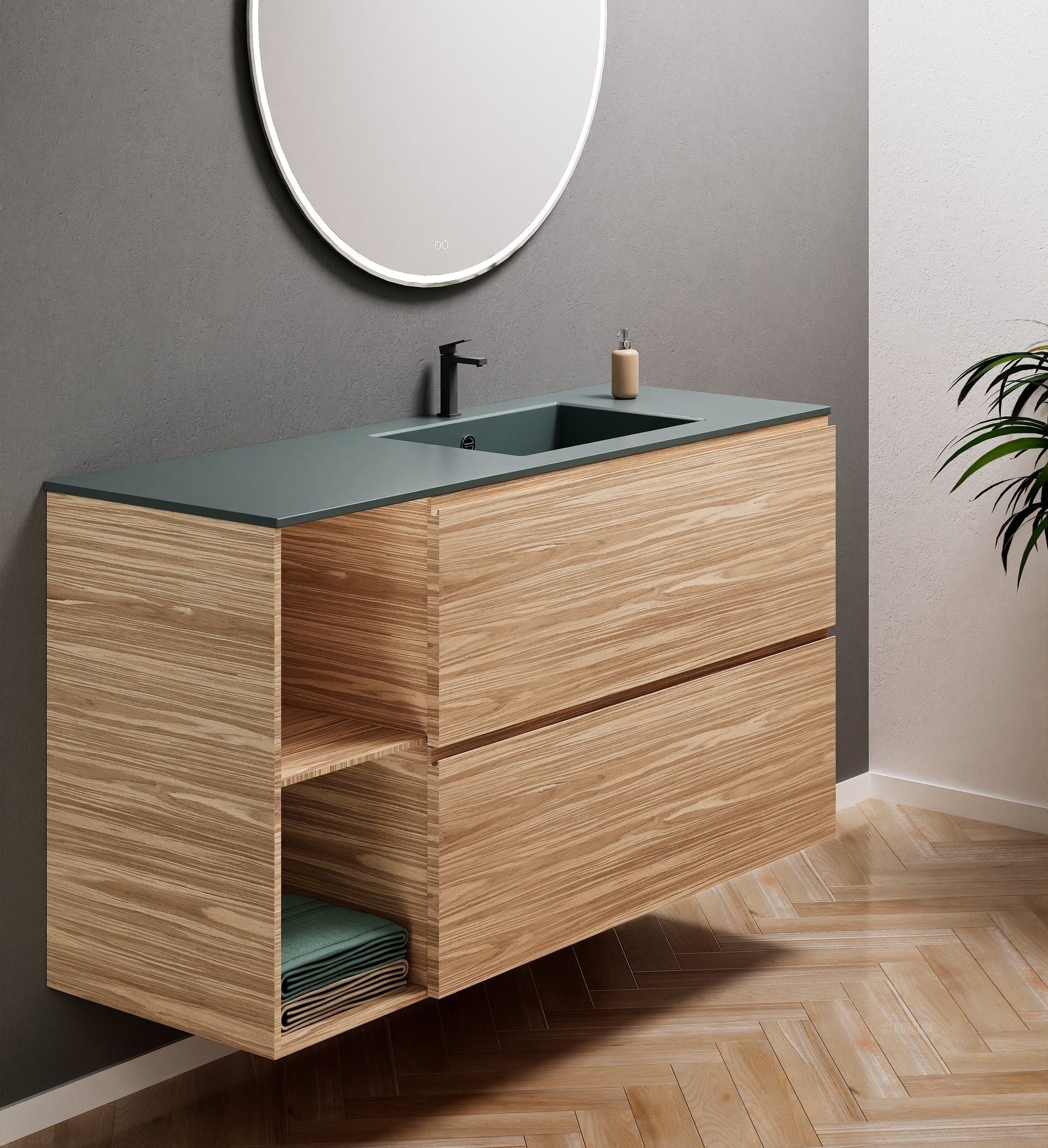 Aurora – Corian® Basin Unit with 2 Drawers and 2 Side Shelves - ROVALUX