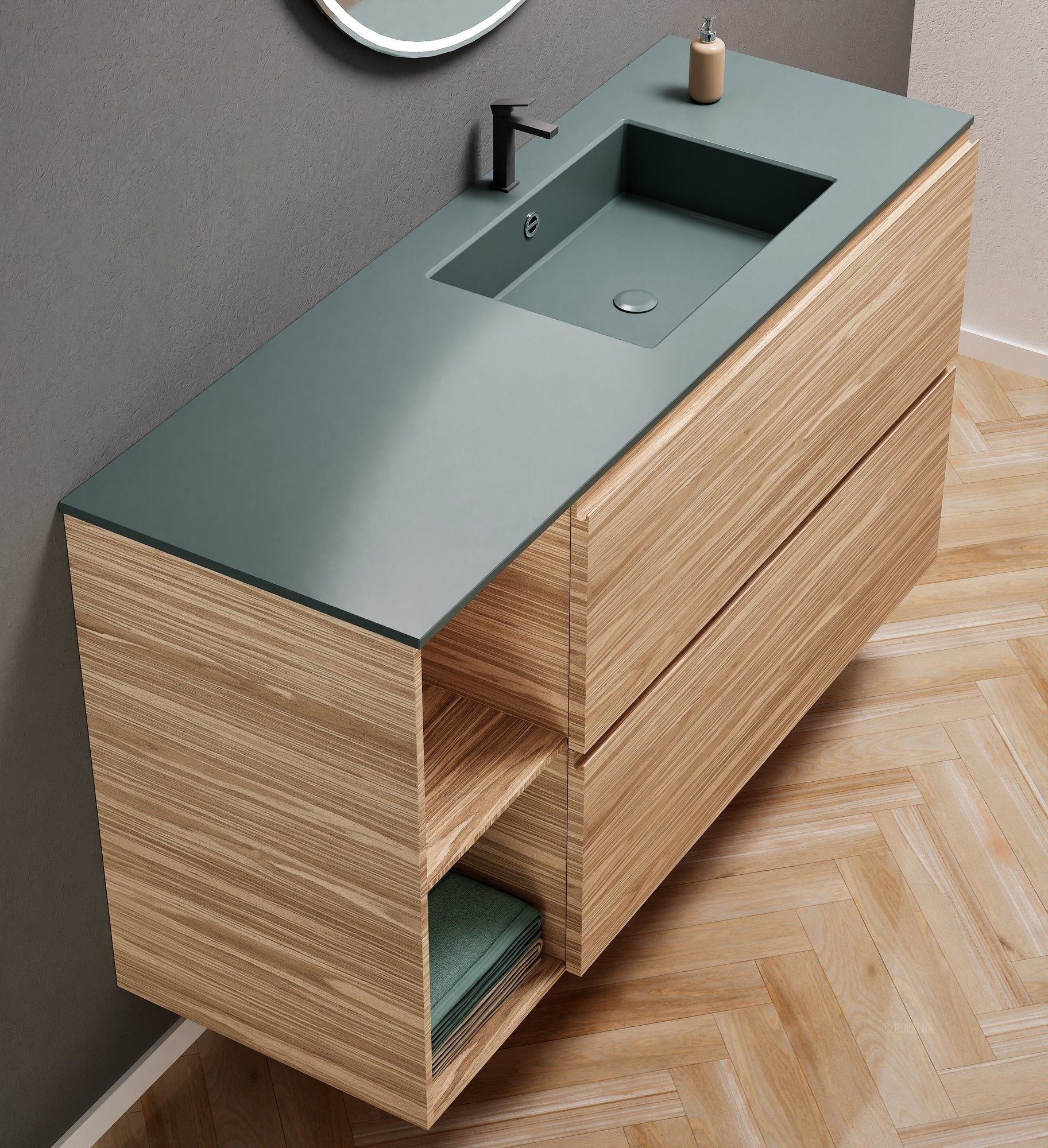Aurora – Corian® Basin Unit with 2 Drawers and 2 Side Shelves - ROVALUX