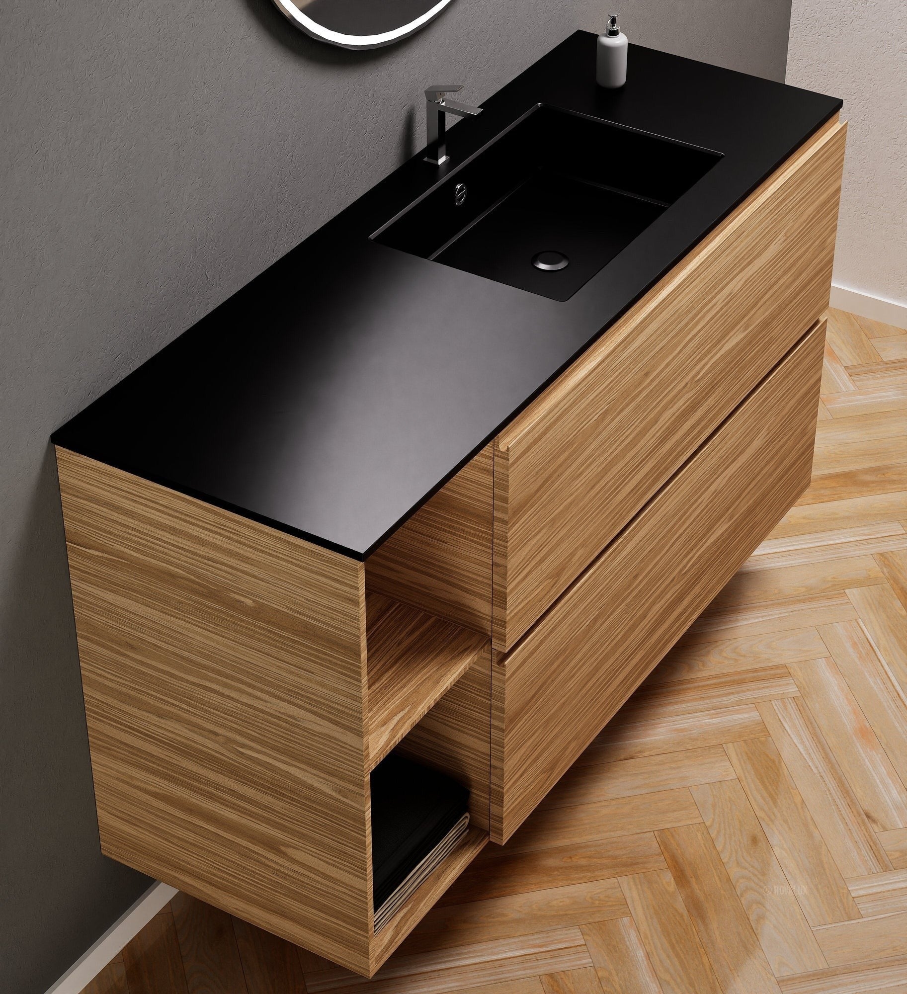 Aurora – Corian® Basin Unit with 2 Drawers and 2 Side Shelves - ROVALUX