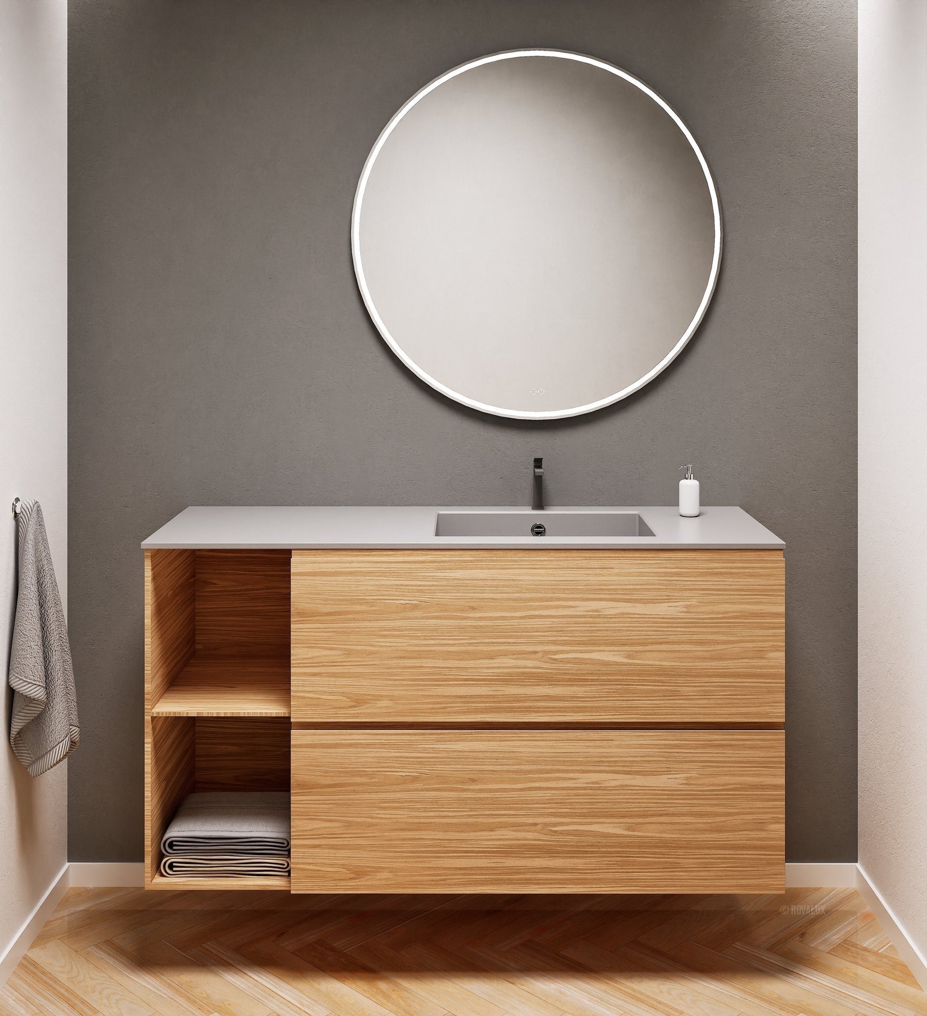 Aurora – Corian® Basin Unit with 2 Drawers and 2 Side Shelves - ROVALUX