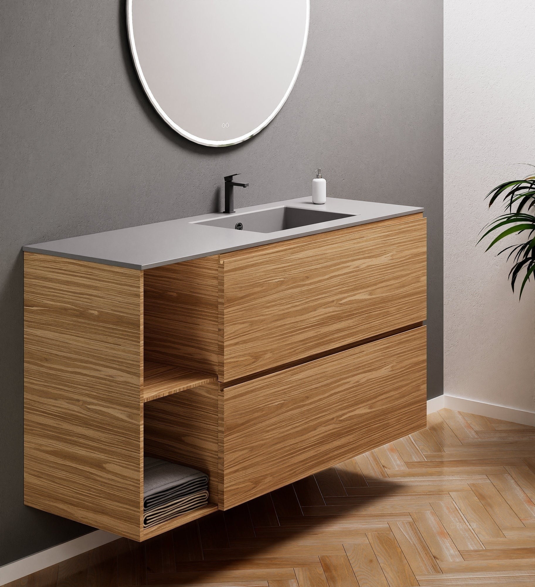 Aurora – Corian® Basin Unit with 2 Drawers and 2 Side Shelves - ROVALUX