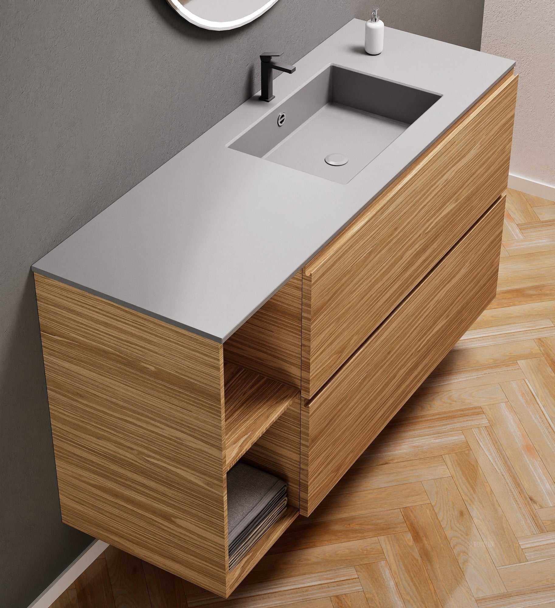 Aurora – Corian® Basin Unit with 2 Drawers and 2 Side Shelves - ROVALUX