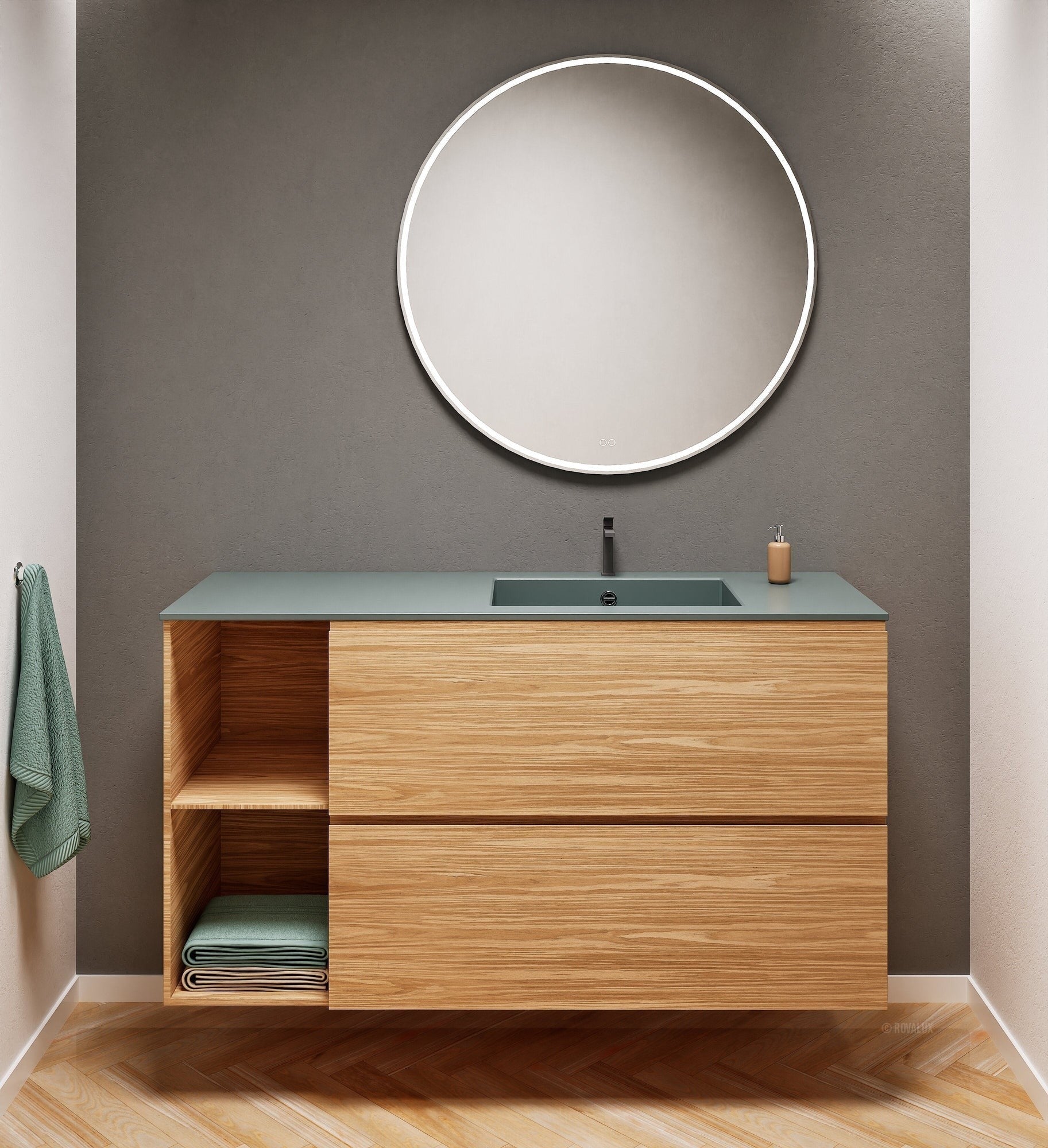 Aurora – Corian® Basin Unit with 2 Drawers and 2 Side Shelves - ROVALUX