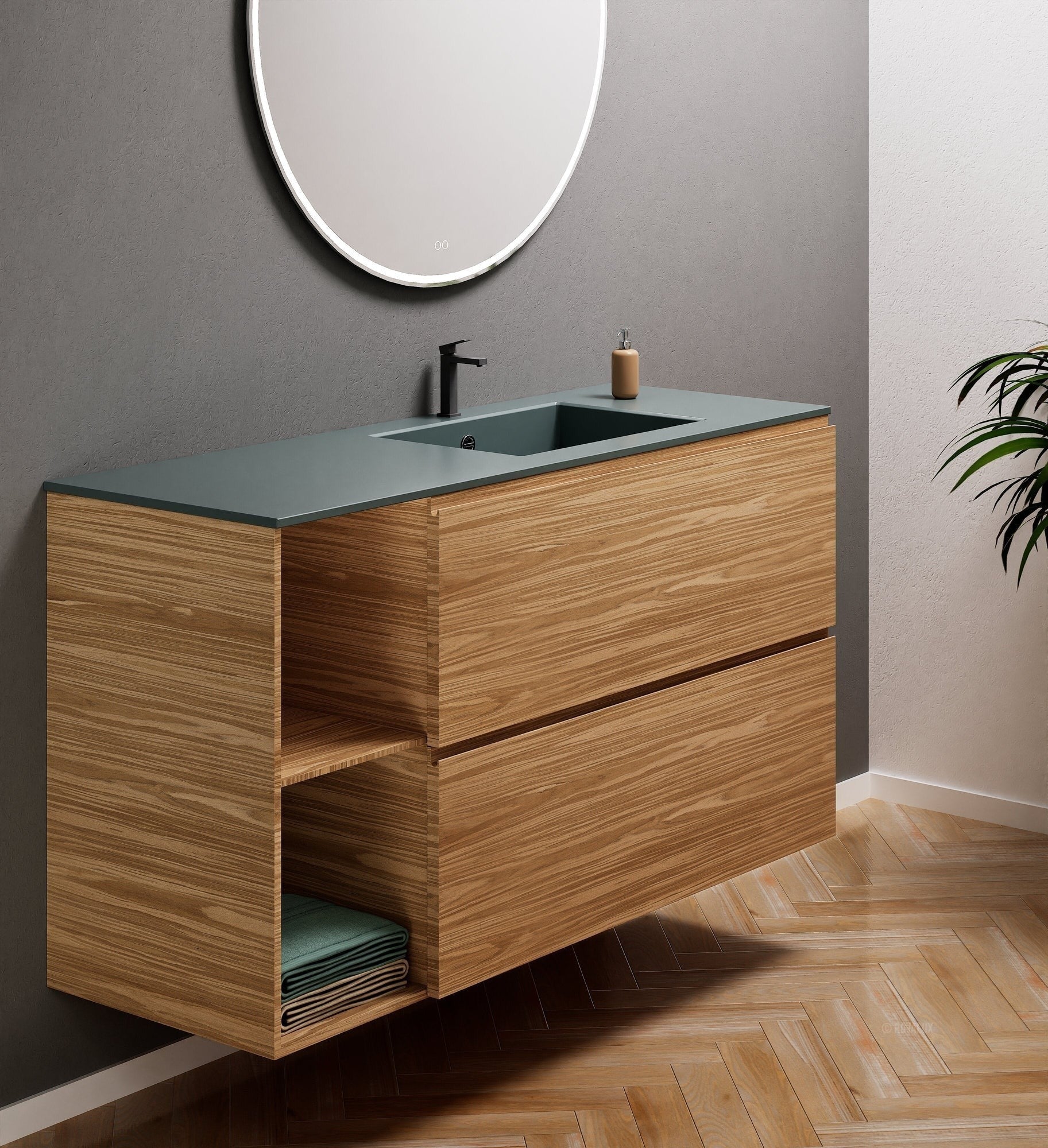 Aurora – Corian® Basin Unit with 2 Drawers and 2 Side Shelves - ROVALUX