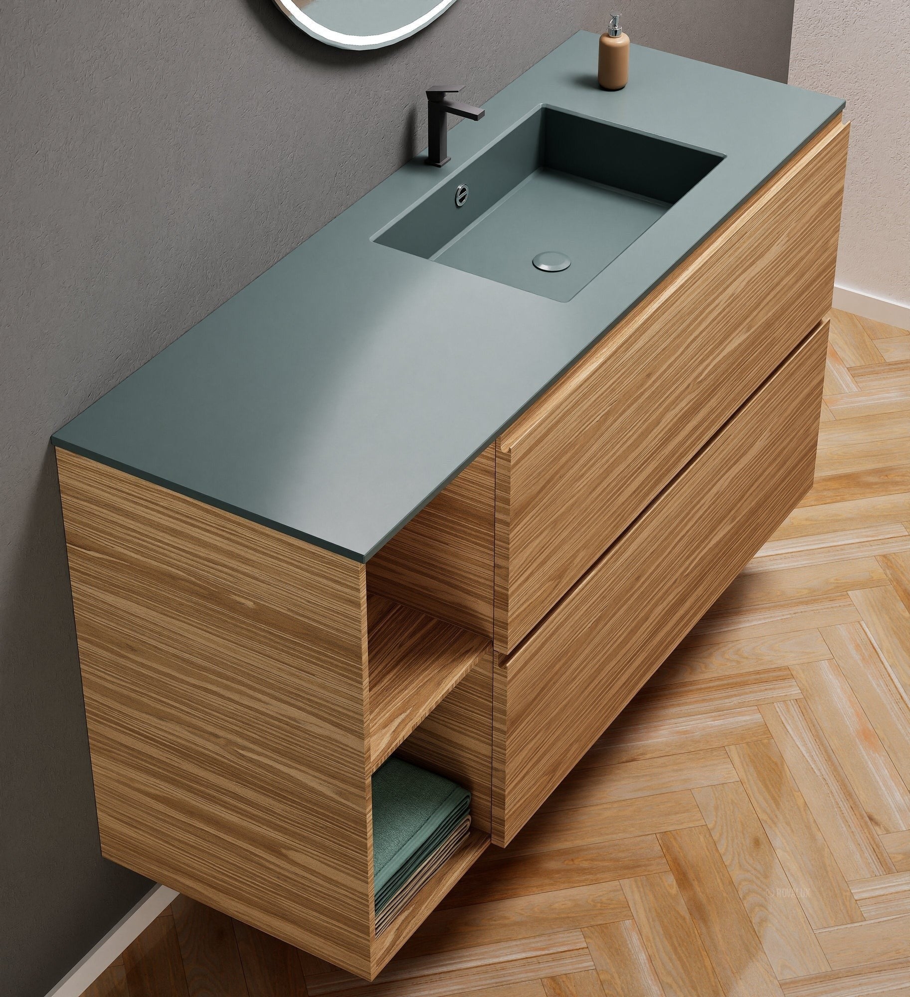 Aurora – Corian® Basin Unit with 2 Drawers and 2 Side Shelves - ROVALUX