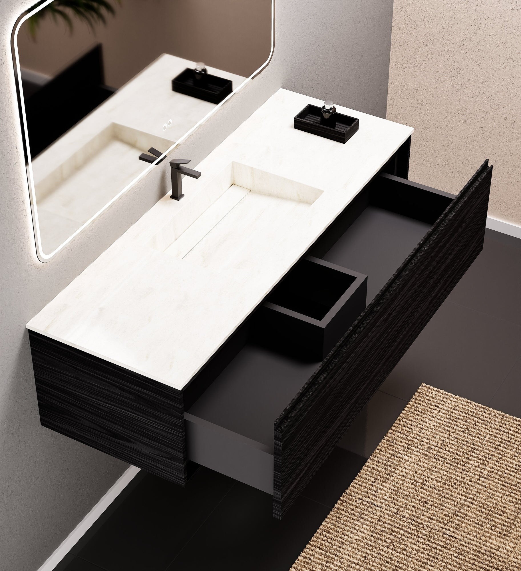 Aurora Frame – Corian® Basin with 1 Drawer Vanity - ROVALUX