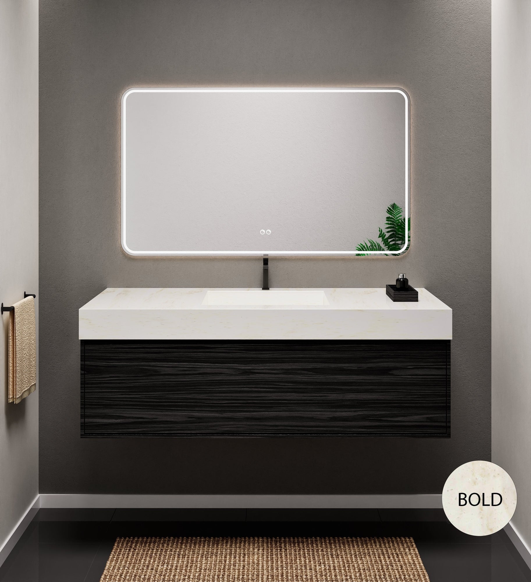 Aurora Frame – Corian® Basin with 1 Drawer Vanity - ROVALUX