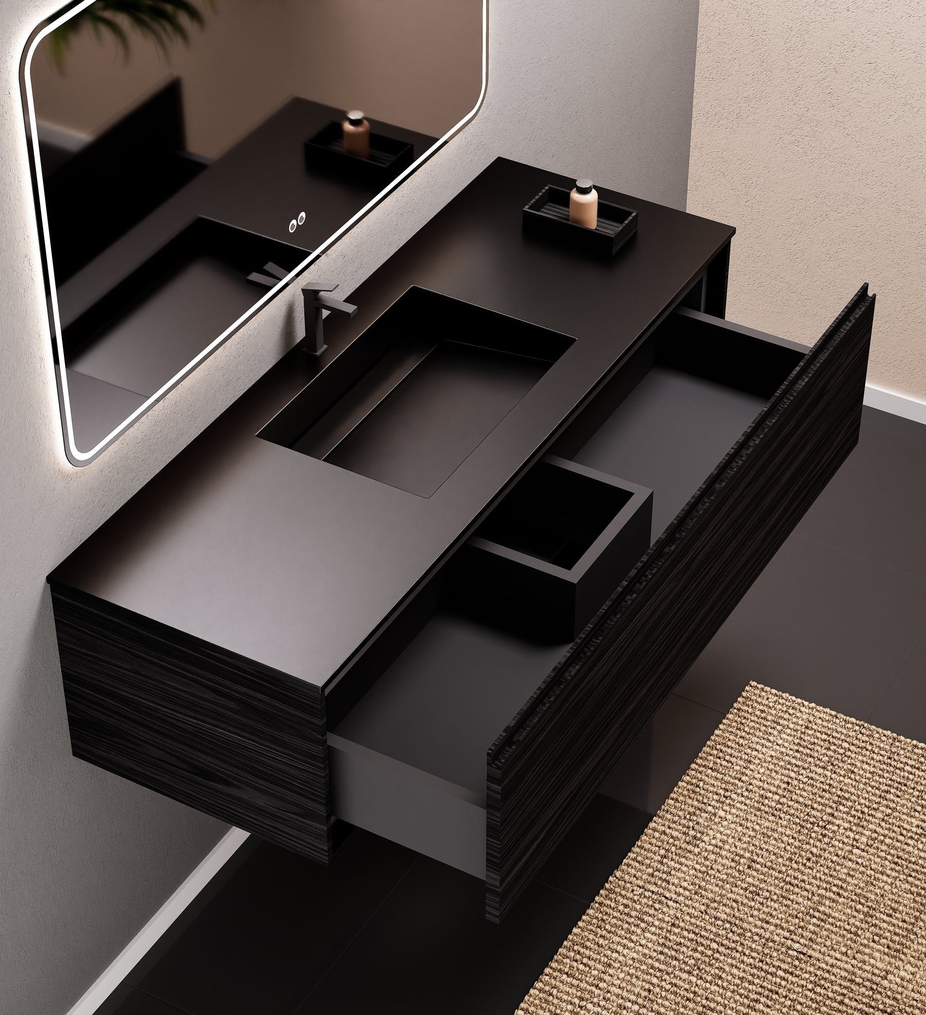 Aurora Frame – Corian® Basin with 1 Drawer Vanity - ROVALUX
