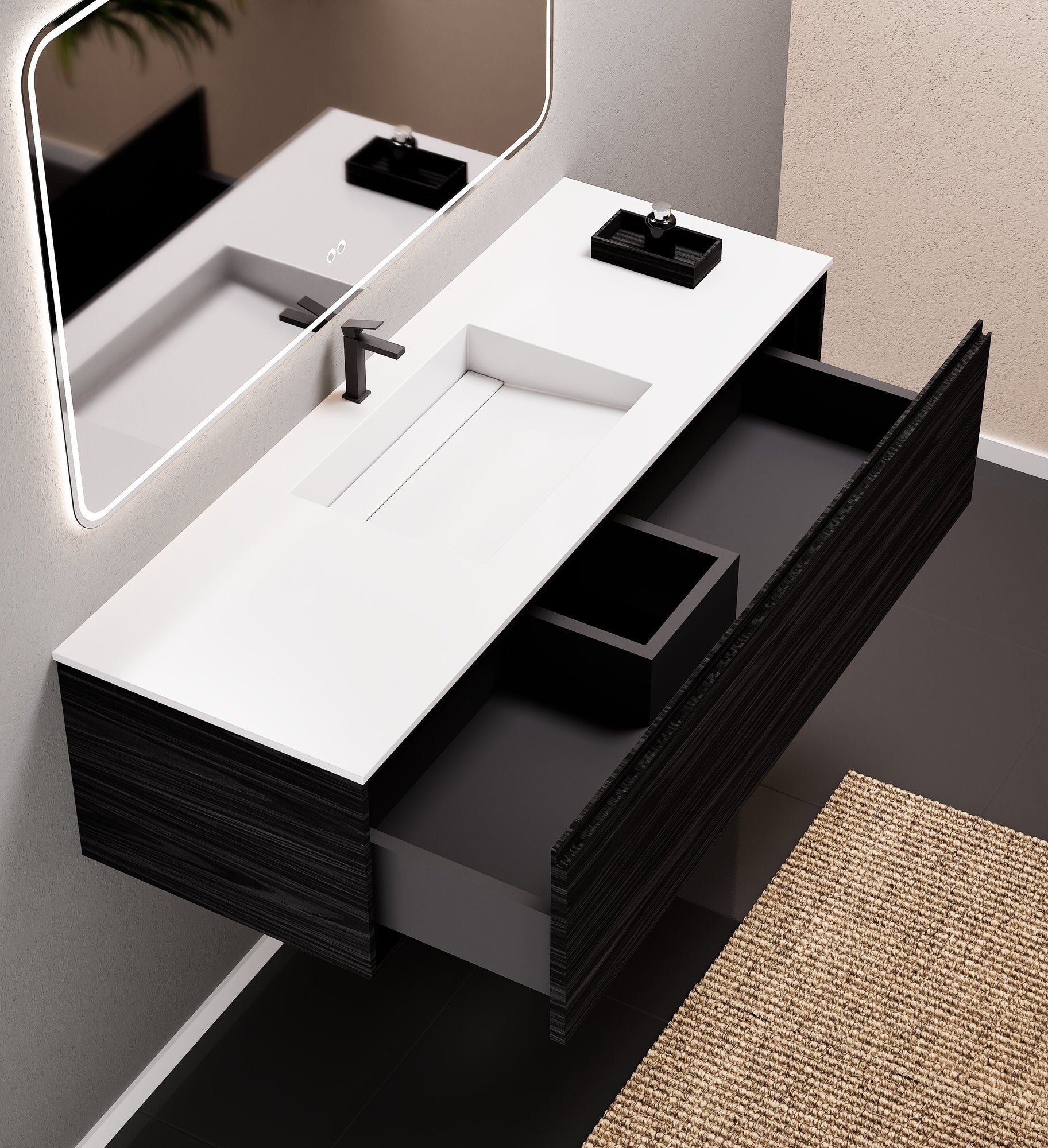 Aurora Frame – Corian® Basin with 1 Drawer Vanity - ROVALUX
