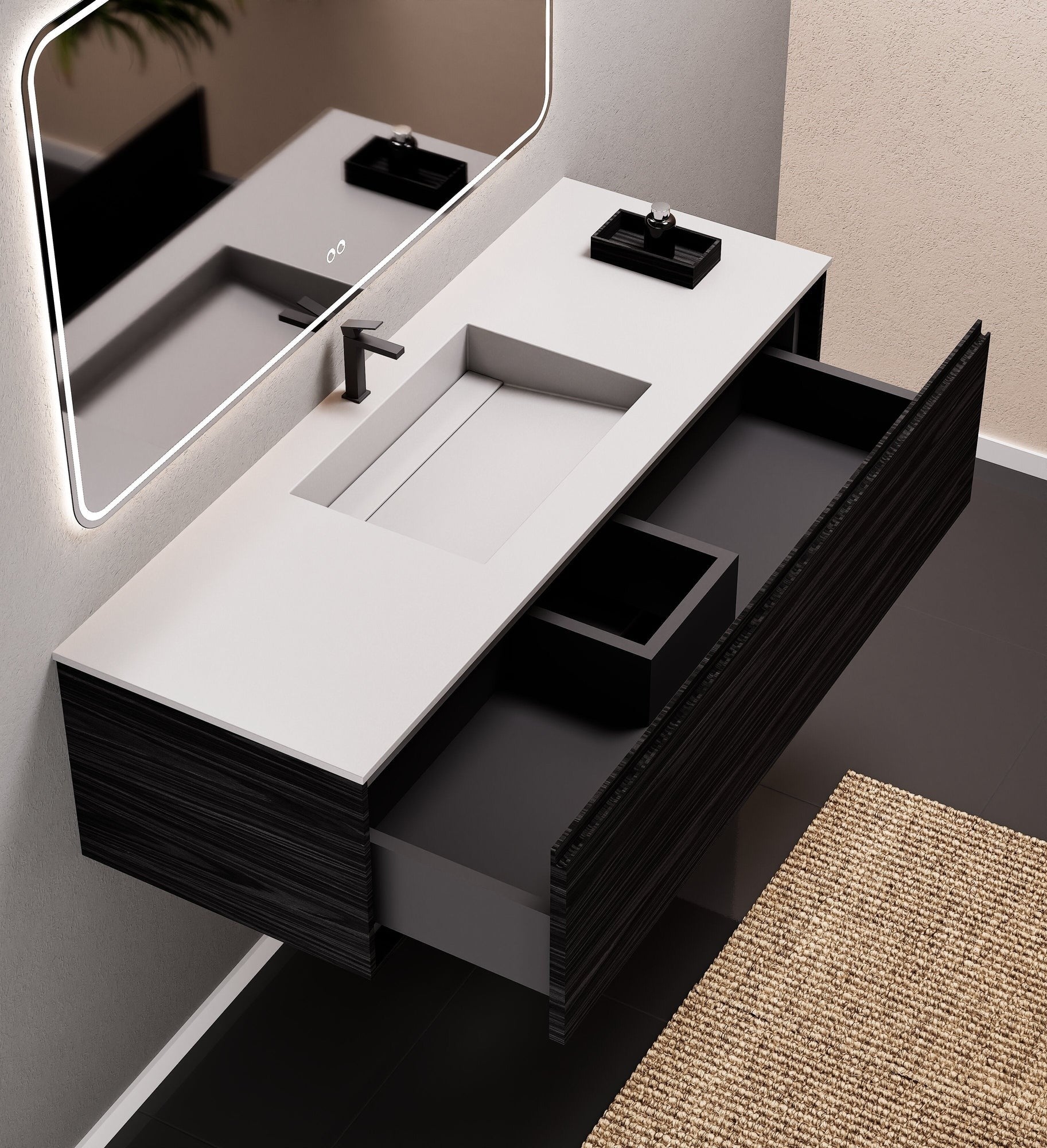 Aurora Frame – Corian® Basin with 1 Drawer Vanity - ROVALUX