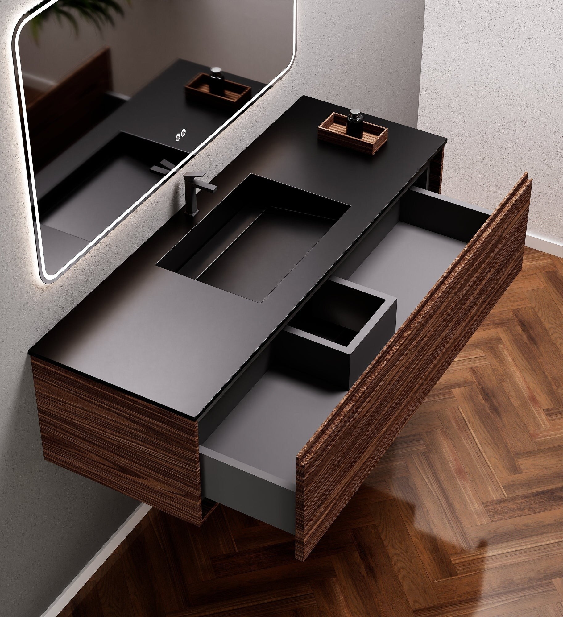 Aurora Frame – Corian® Basin with 1 Drawer Vanity - ROVALUX