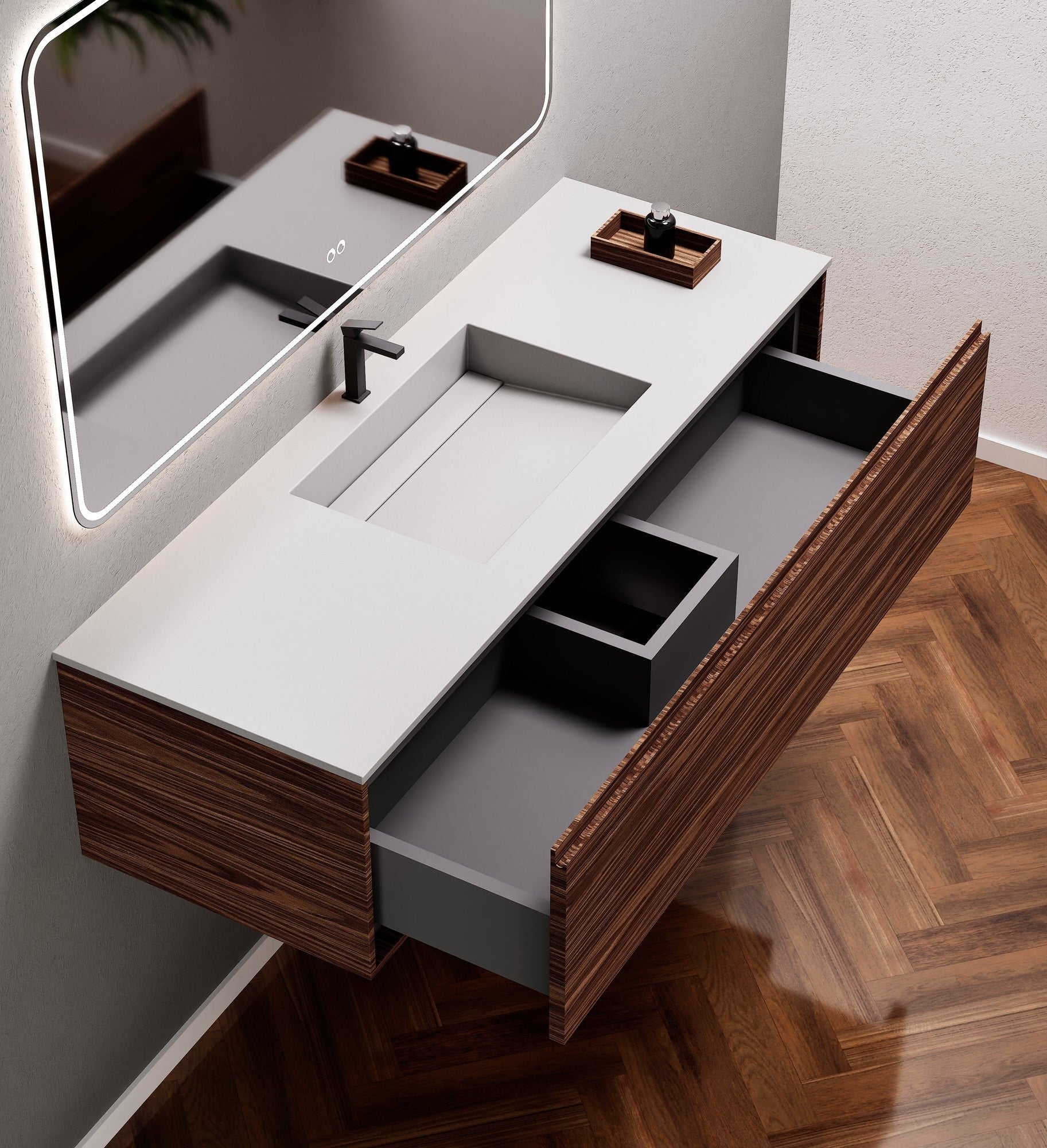 Aurora Frame – Corian® Basin with 1 Drawer Vanity - ROVALUX