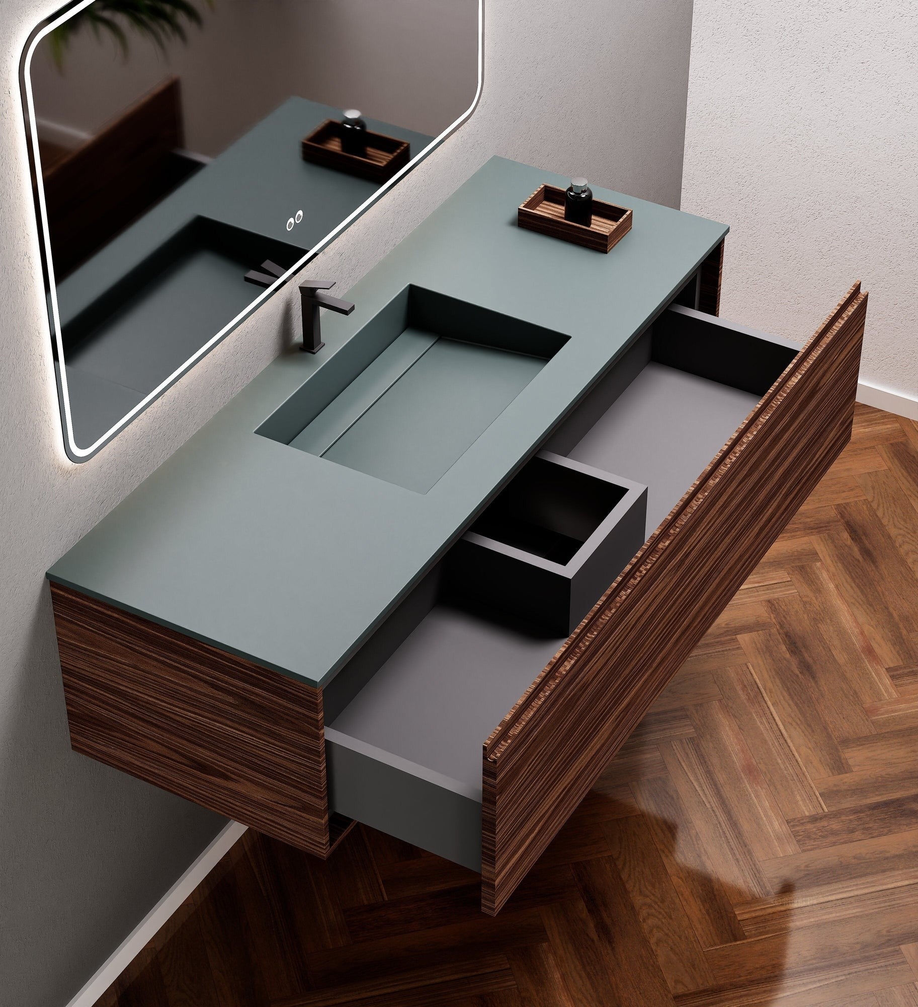 Aurora Frame – Corian® Basin with 1 Drawer Vanity - ROVALUX