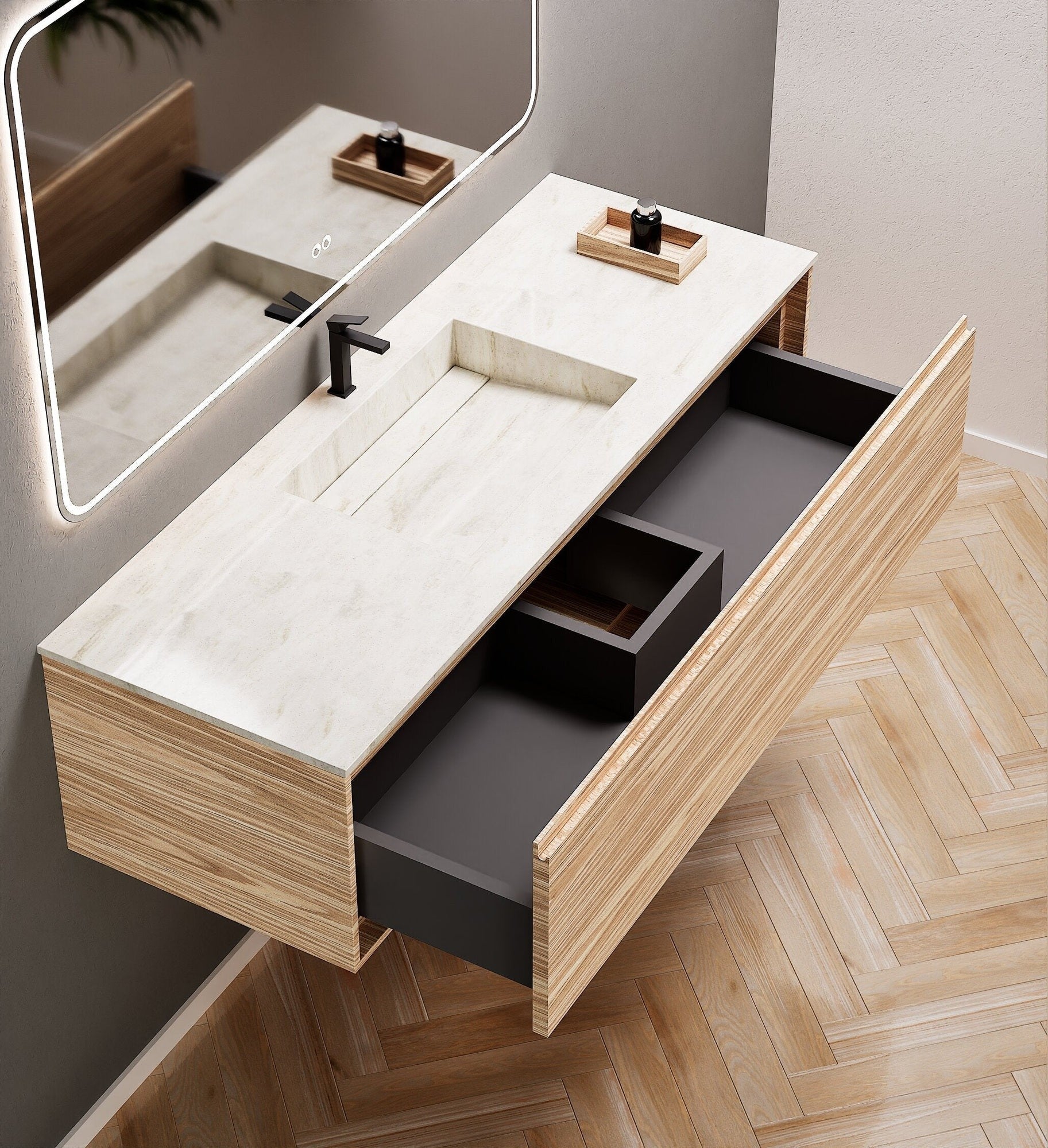 Aurora Frame – Corian® Basin with 1 Drawer Vanity - ROVALUX