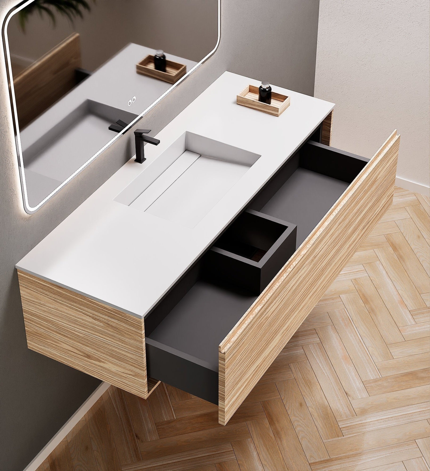 Aurora Frame – Corian® Basin with 1 Drawer Vanity - ROVALUX