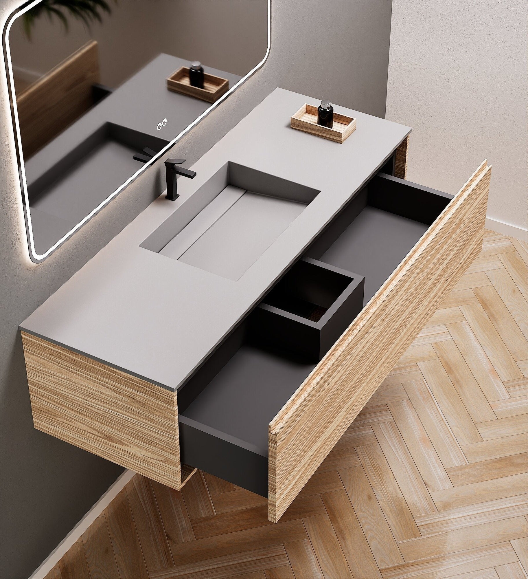Aurora Frame – Corian® Basin with 1 Drawer Vanity - ROVALUX