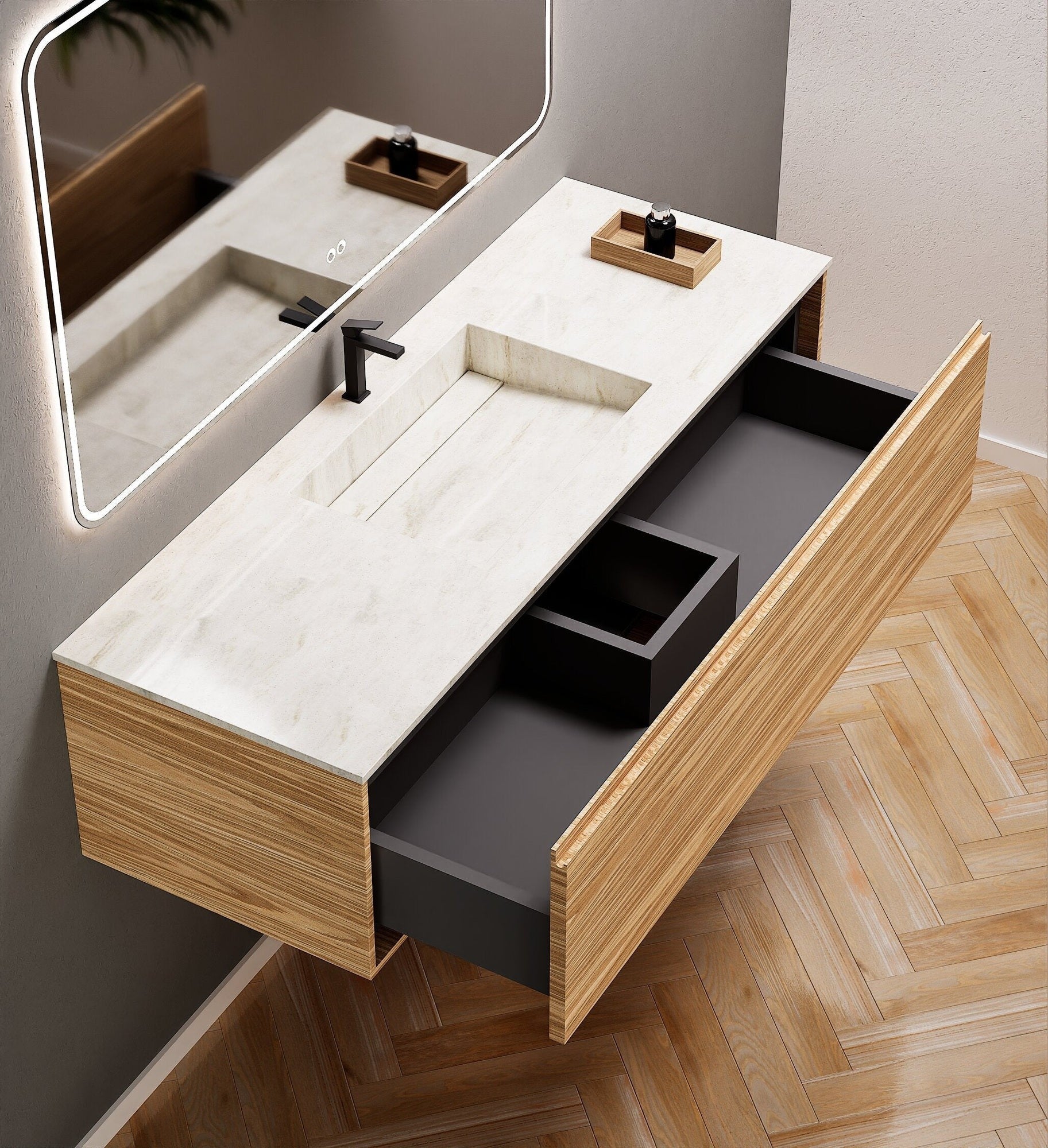 Aurora Frame – Corian® Basin with 1 Drawer Vanity - ROVALUX